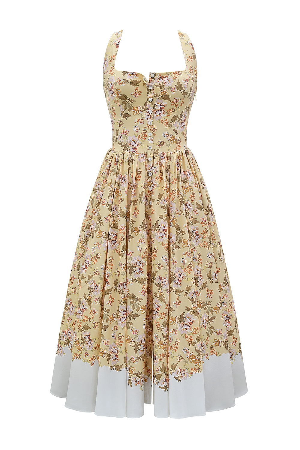 Alba-Honeyflower Print Gathered Cotton Midi Dress