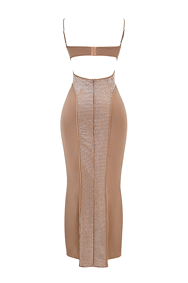 Bonita-Cafe Au Lait Sequin Maxi Dress