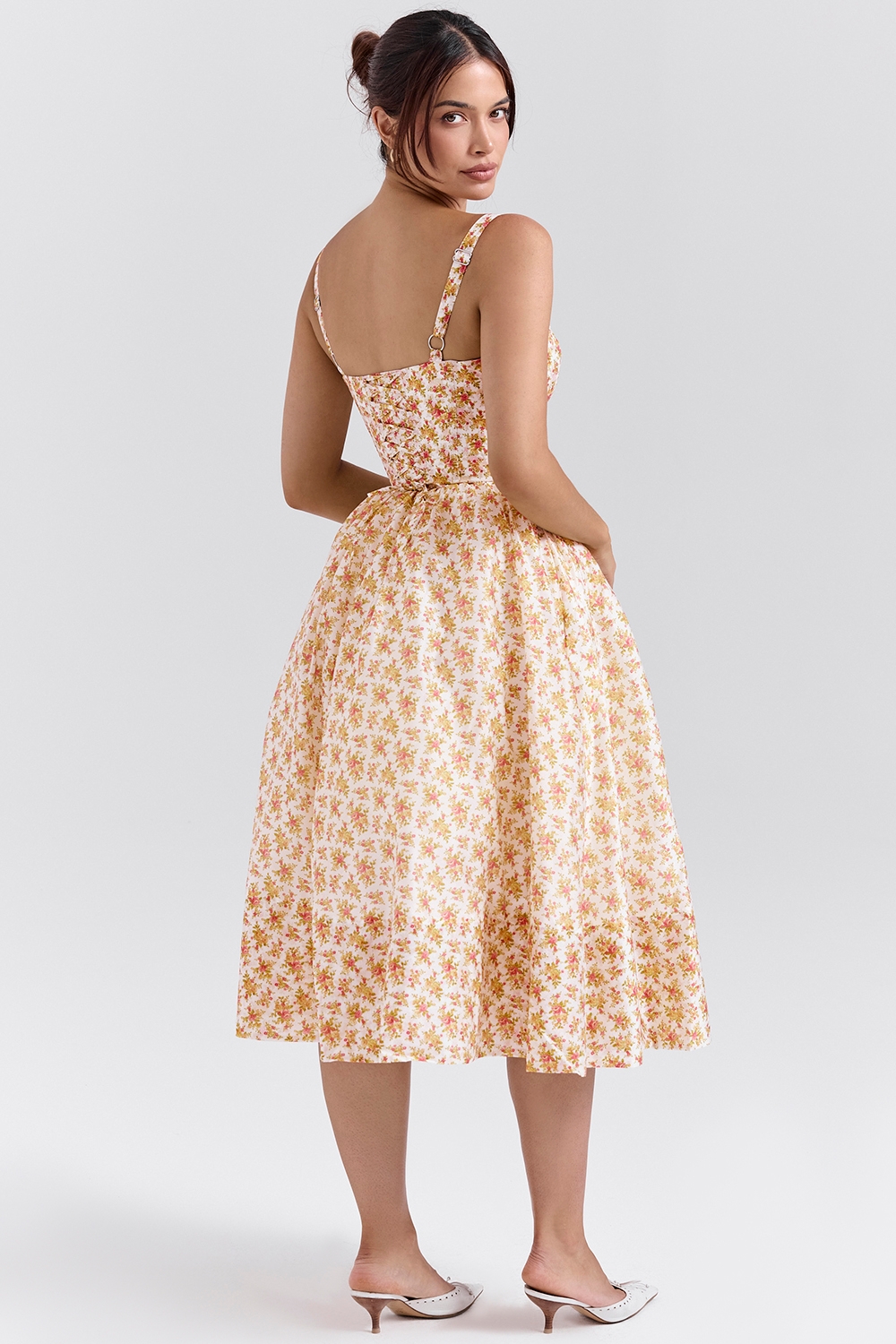 Kelly-Royal Rose Print Corset Midi Sundress