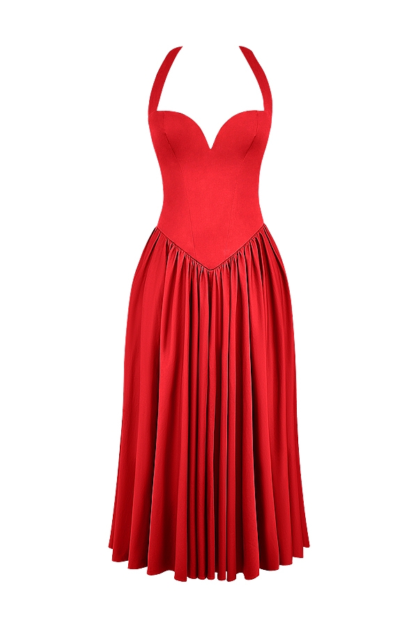 Coquette-Scarlet Halter Midi Dress