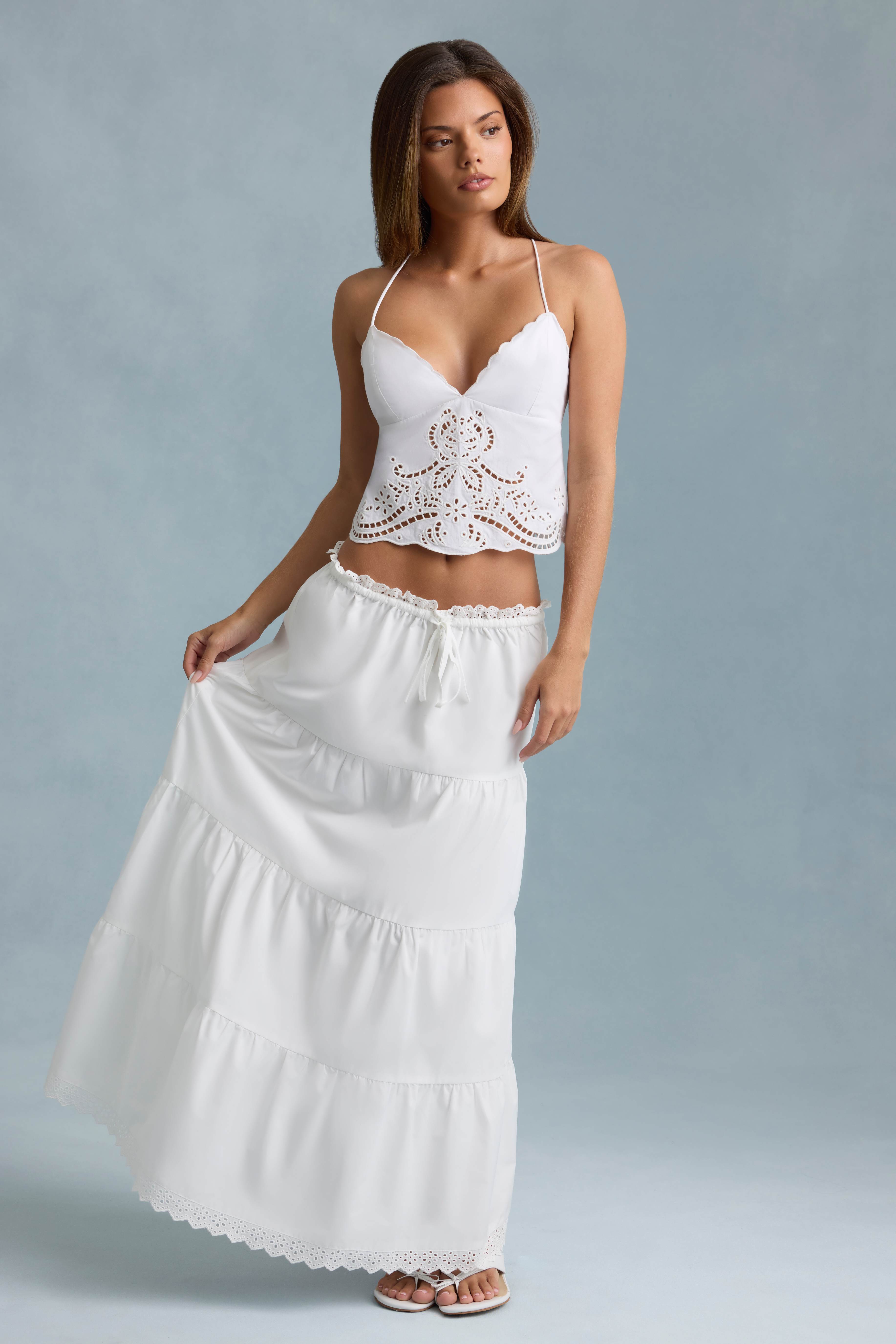 Vasilia-Cutwork Backless Cotton-Poplin Camisole Top in White