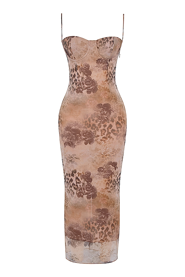Aiza-Cream Floral Print Maxi Dress