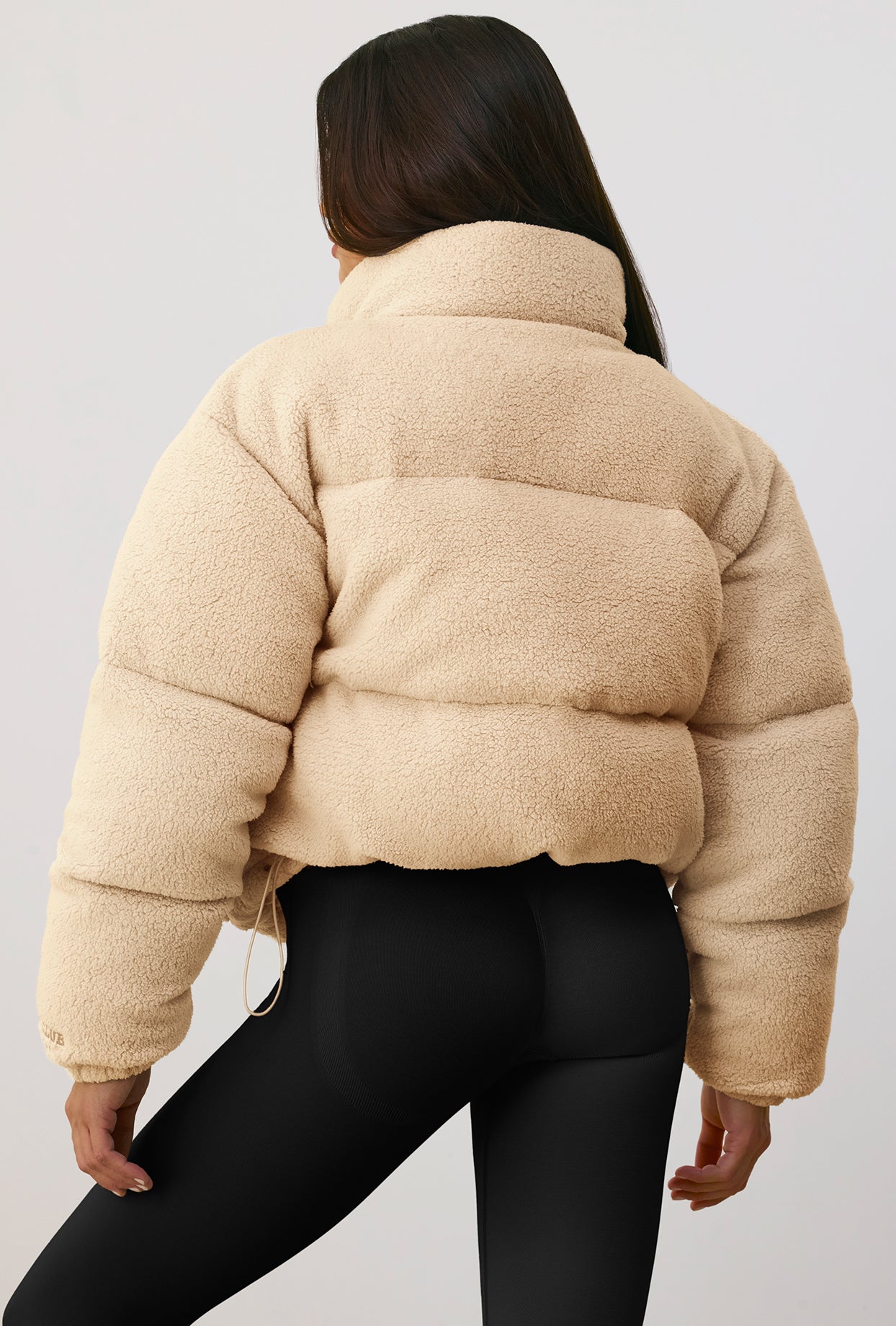 Terry Fleece Puffer Jacket in Beige