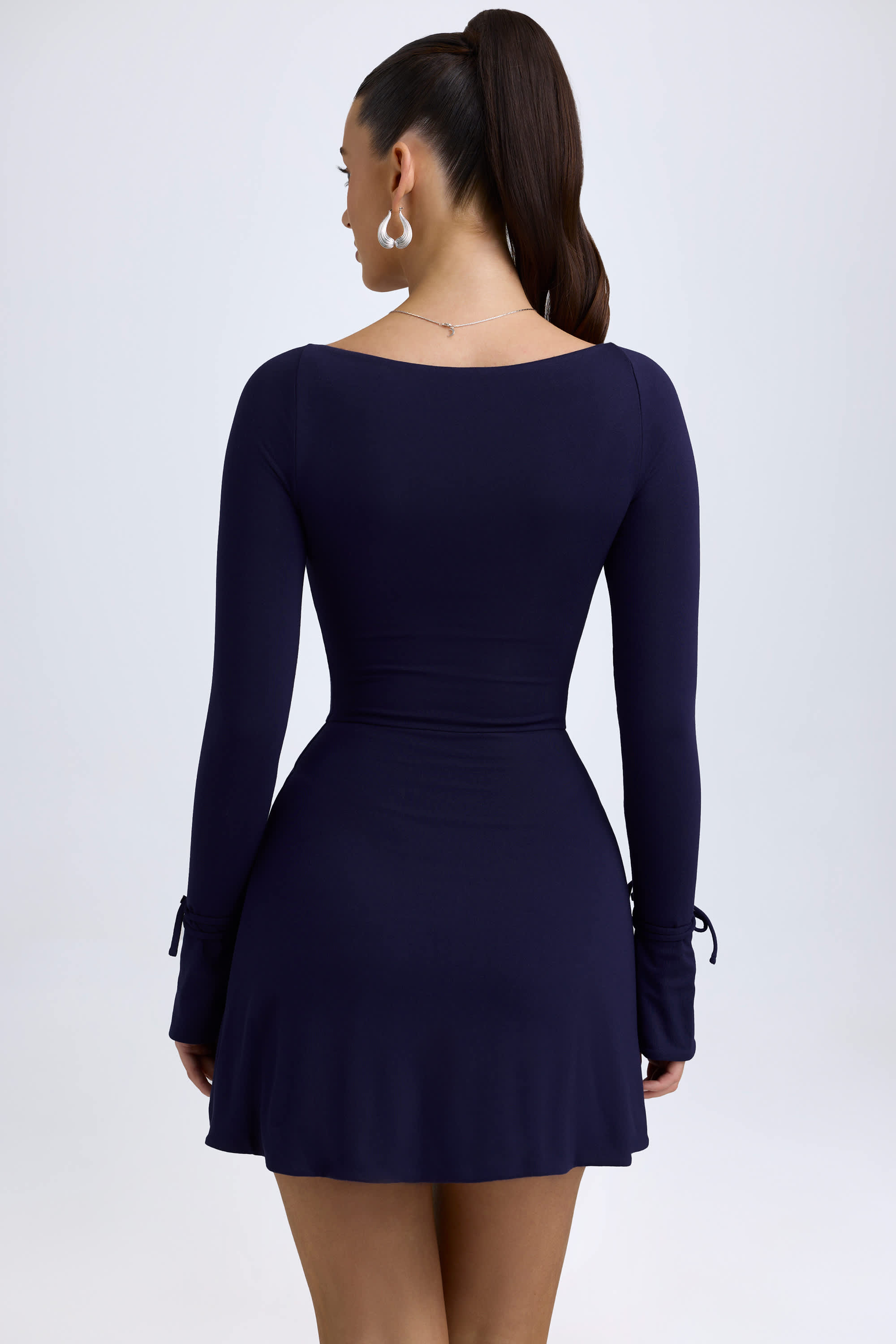 Baize-Square Neck Long Sleeve Mini Dress in True Navy