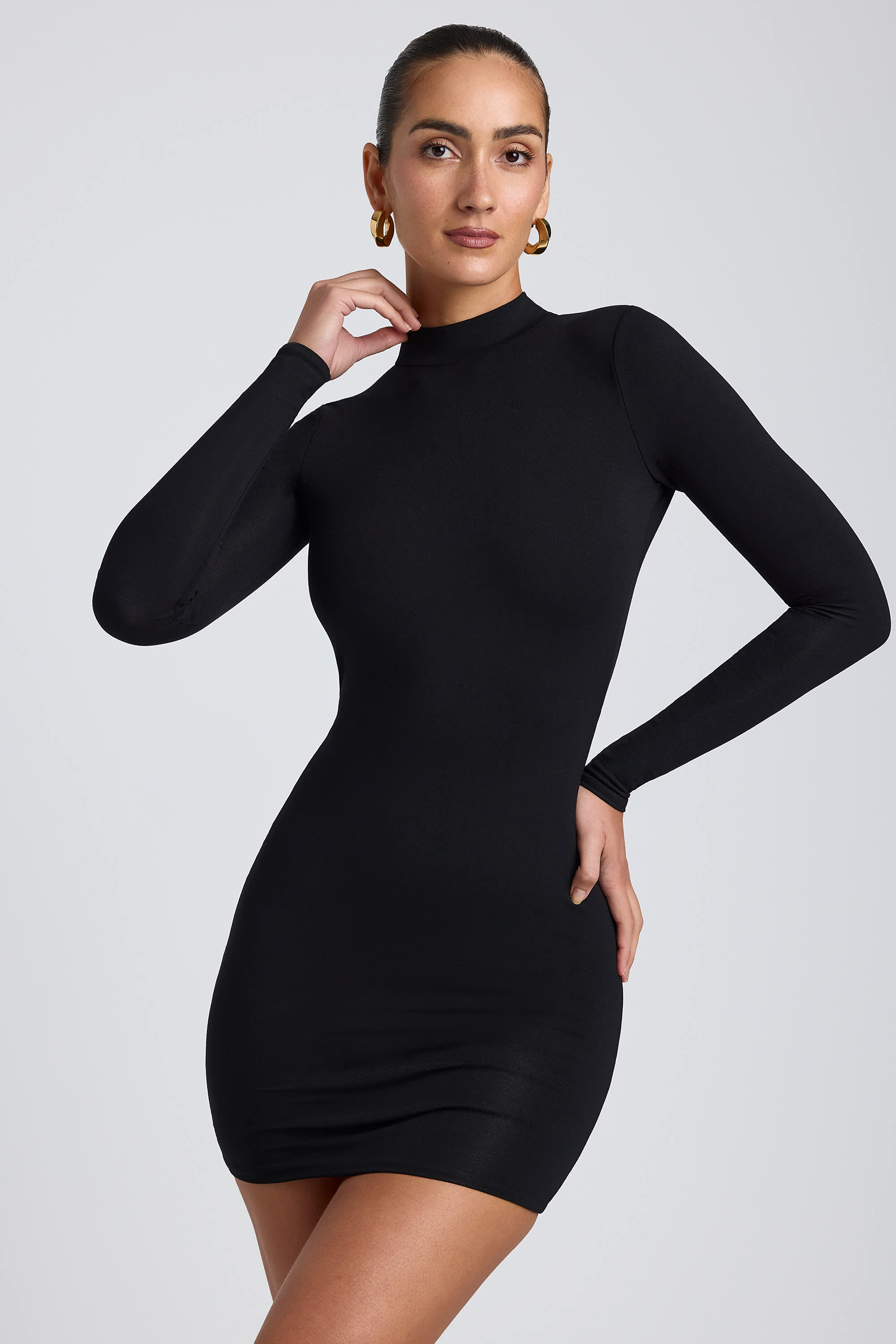 Yara-Modal Open-Back Long-Sleeve Mini Dress in Black