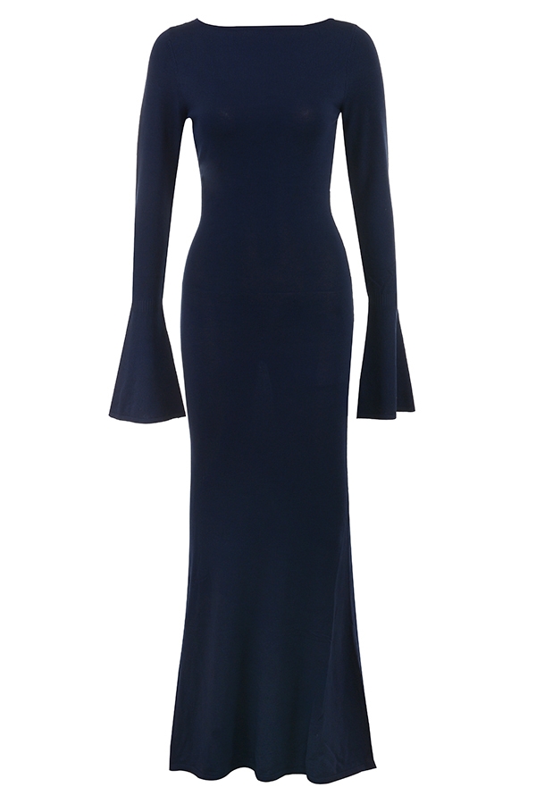 Christiane-Midnight Blue Silky Knit Maxi Dress