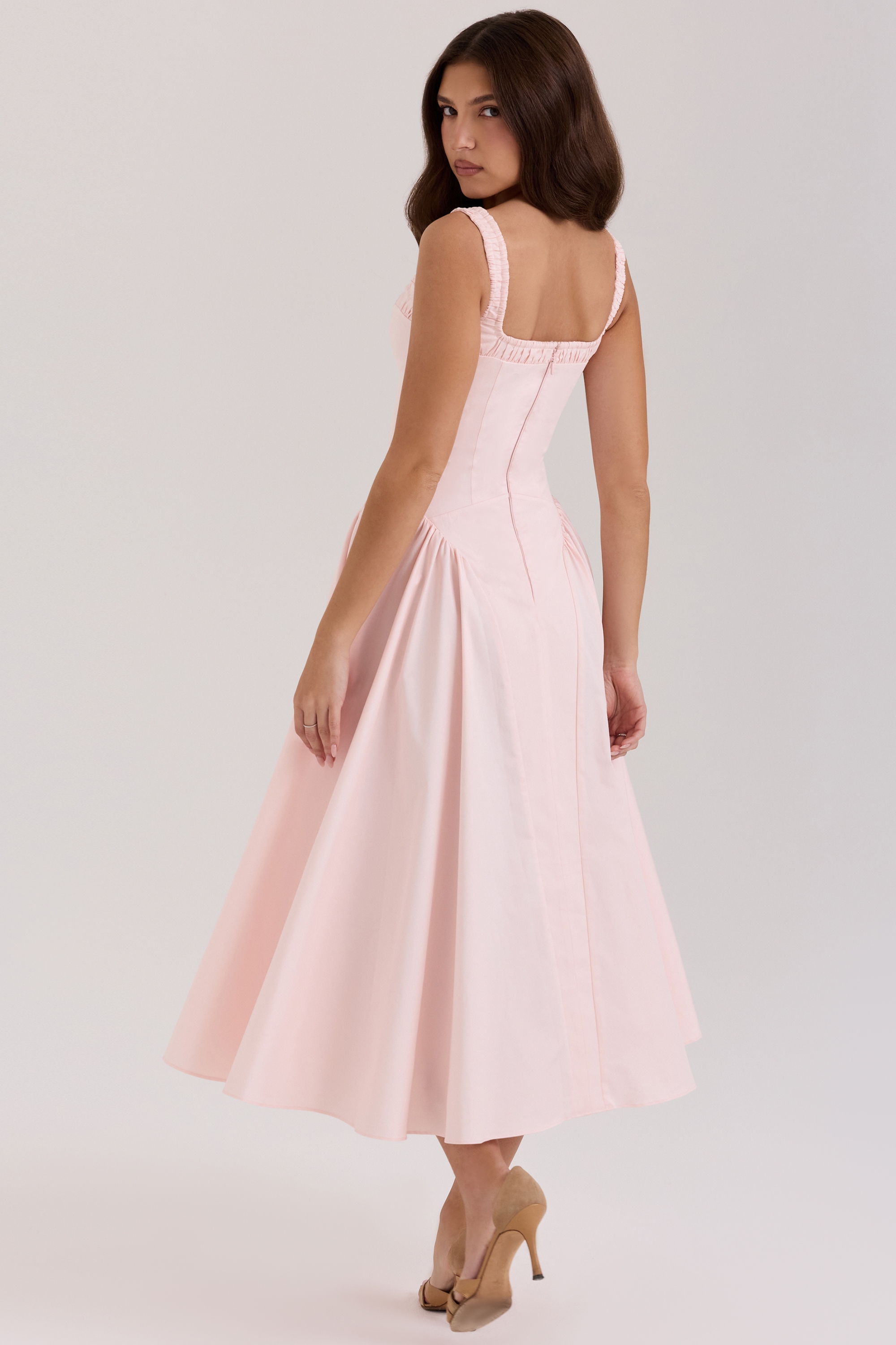 Dorothy-Rose Pink Stretch Cotton Midi Sundress