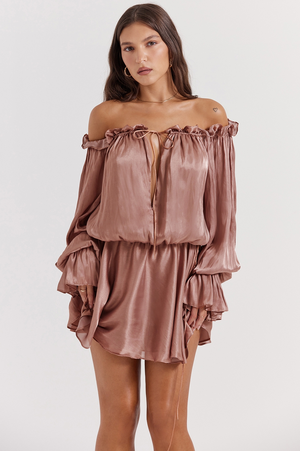 Chaya-Hazelnut Off Shoulder Dress