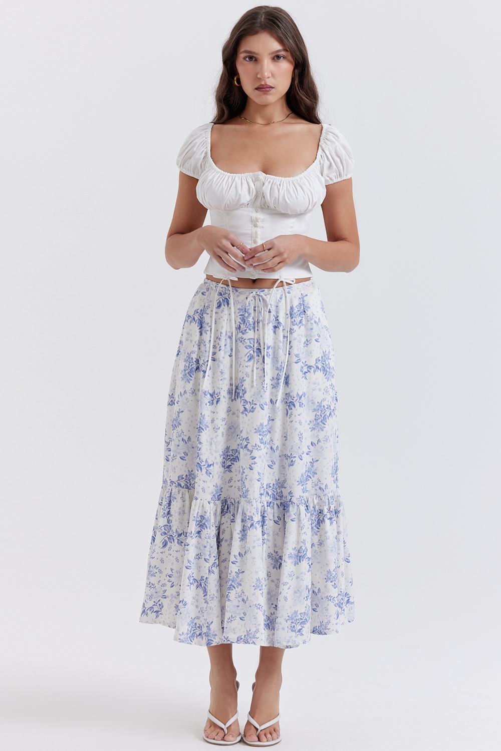 Aitana-Blue Print Midi Skirt