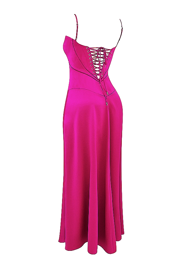 Anabella-Fuchsia Lace Up Maxi Dress