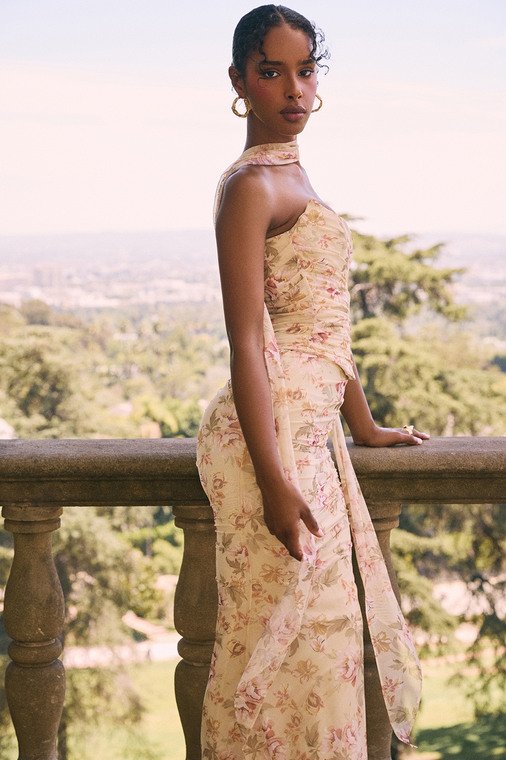 Cassidy-Honeyflower Print Fluted Hem Maxi Skirt