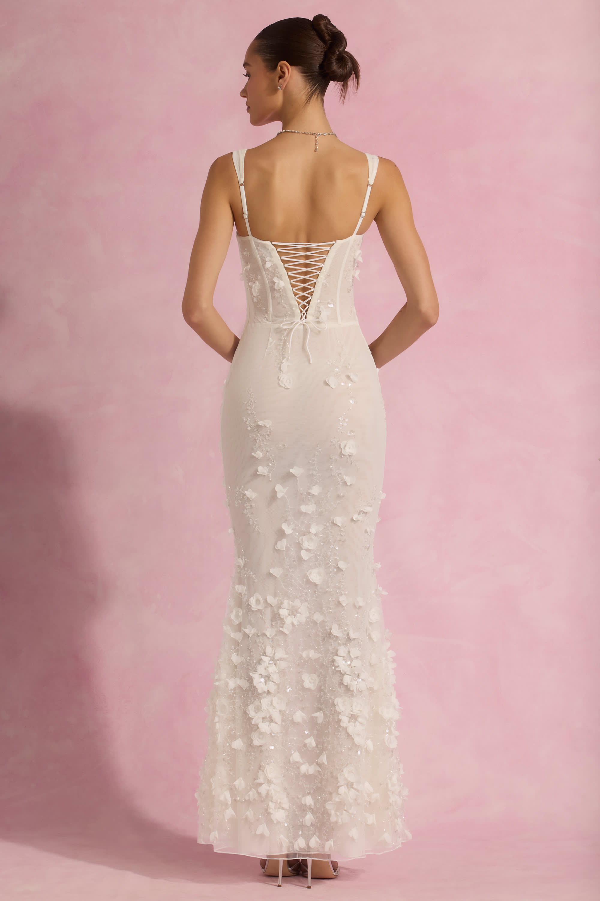 Vasanta-Embellished Fishtail Corset Gown in White