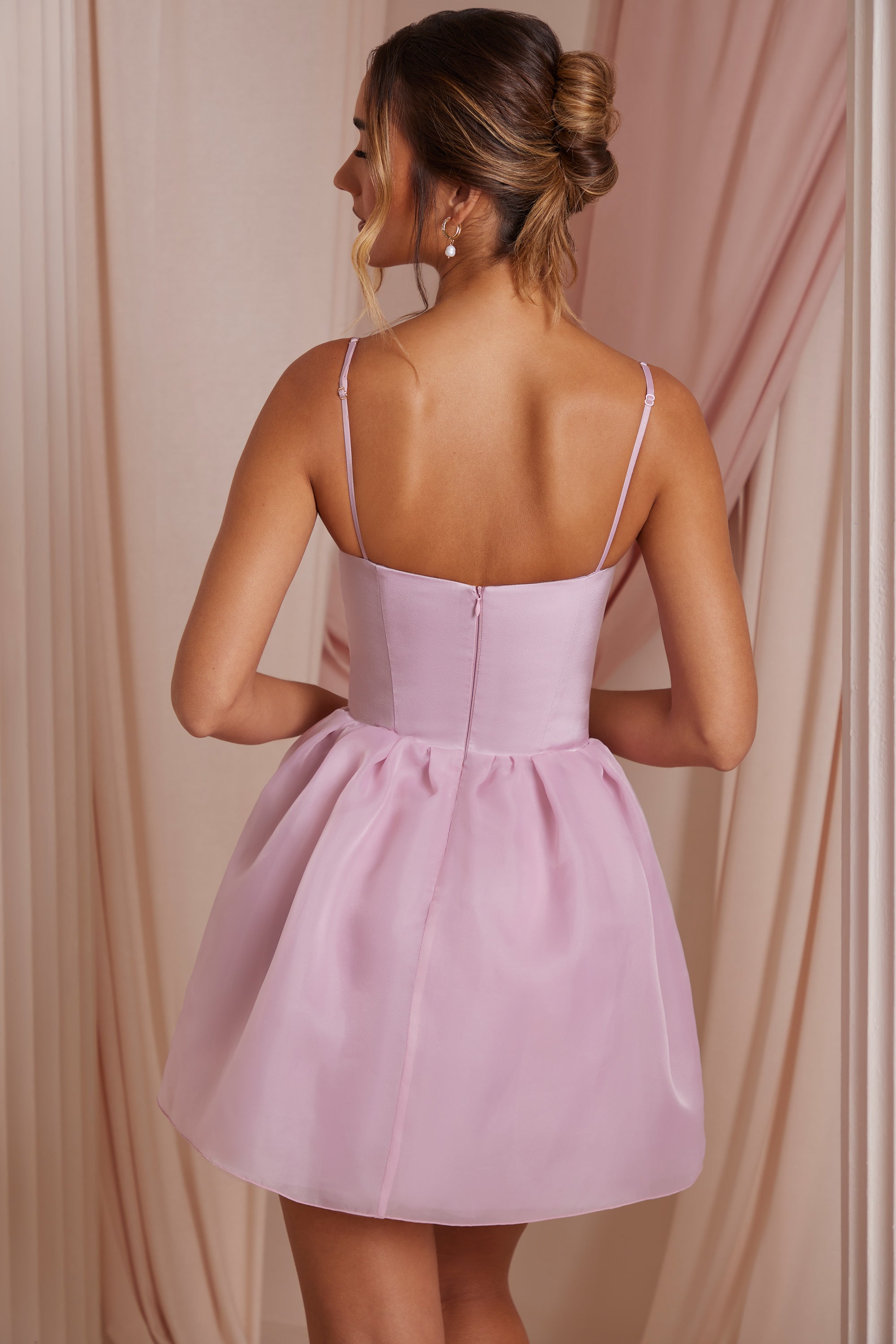 Floriane-Tulle Skirt Corset Mini Dress in Dusty Pink
