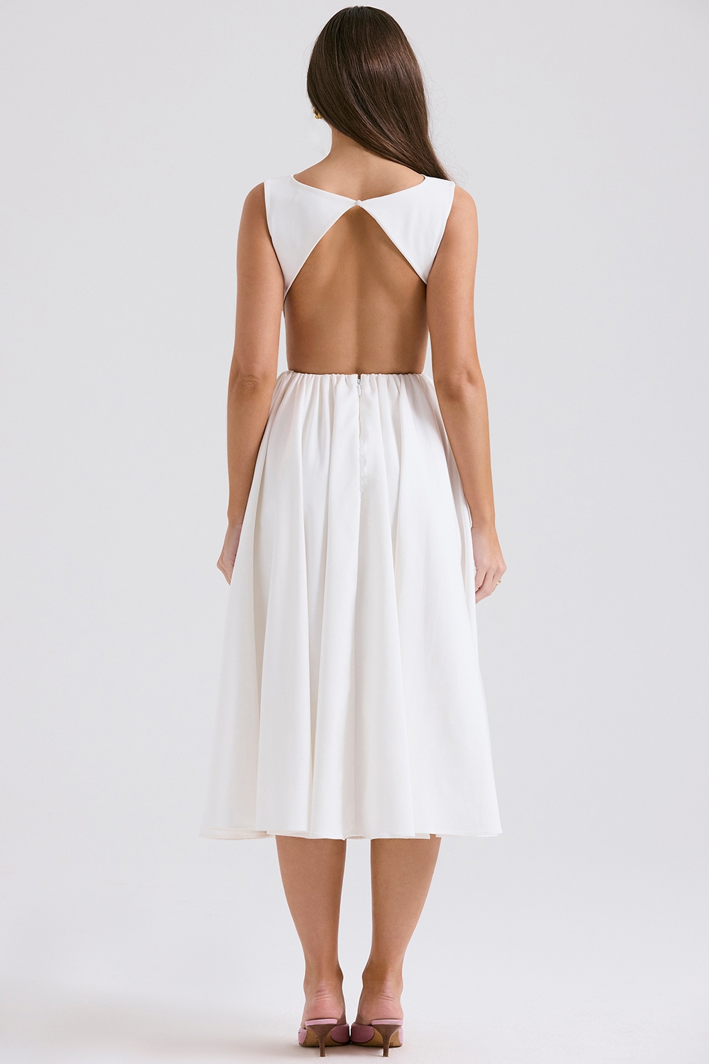 Cindy-White Twill Midi Sundress