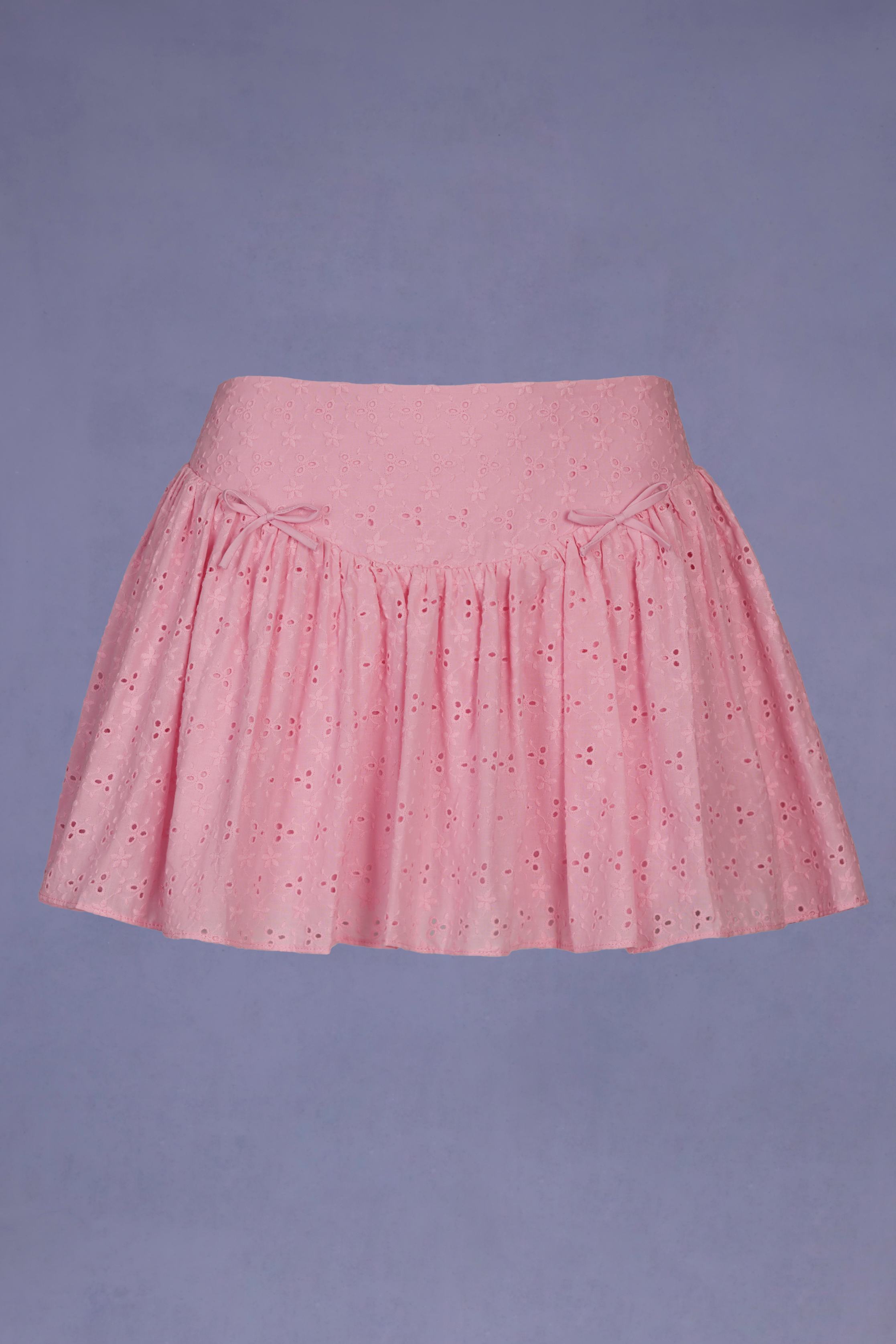 Thia-Bow-Detail Broderie Anglaise Mini Skirt in Soft Pink