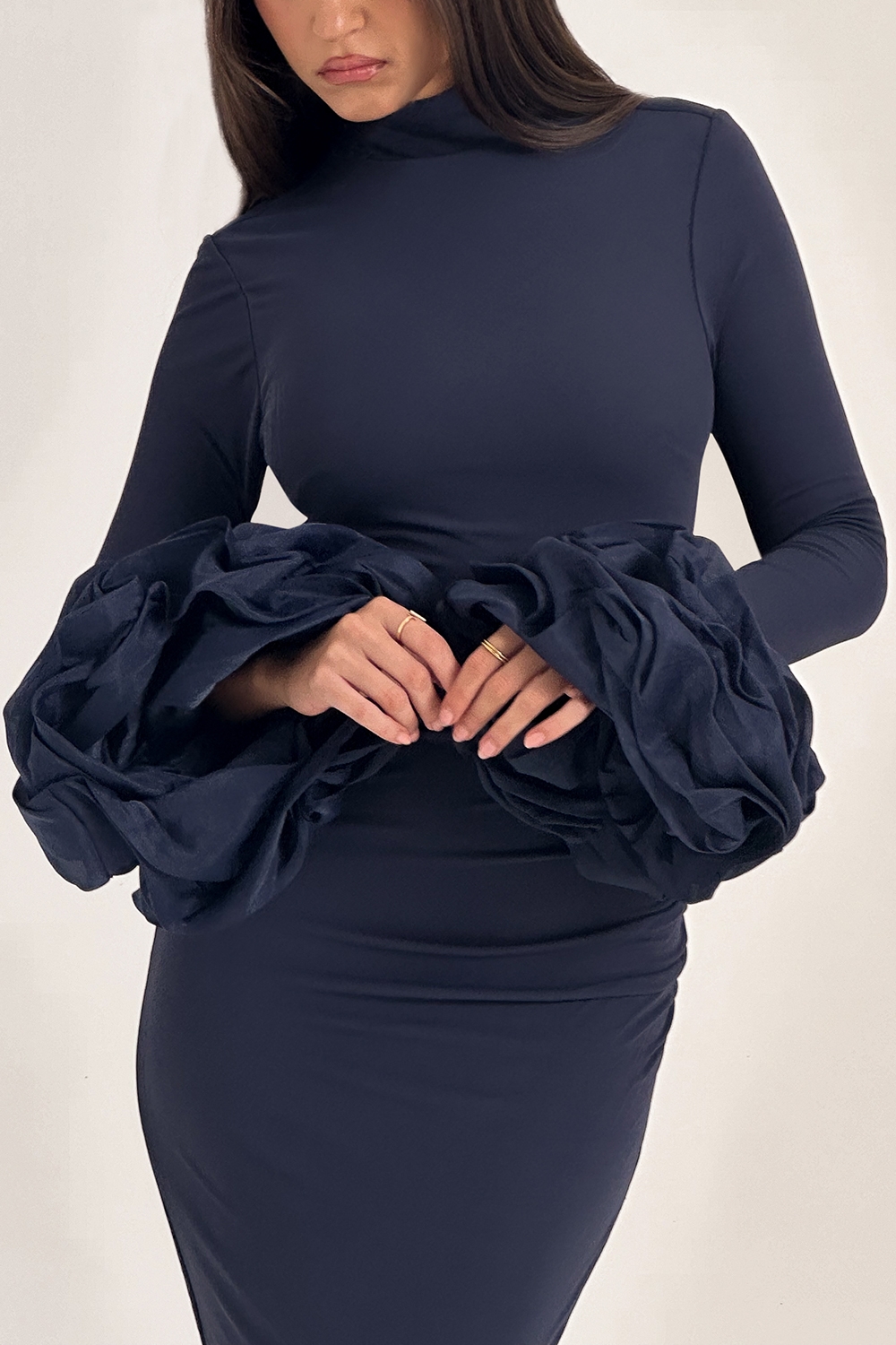 Fabienne-Midnight Ruffle Sleeve Maxi Dress