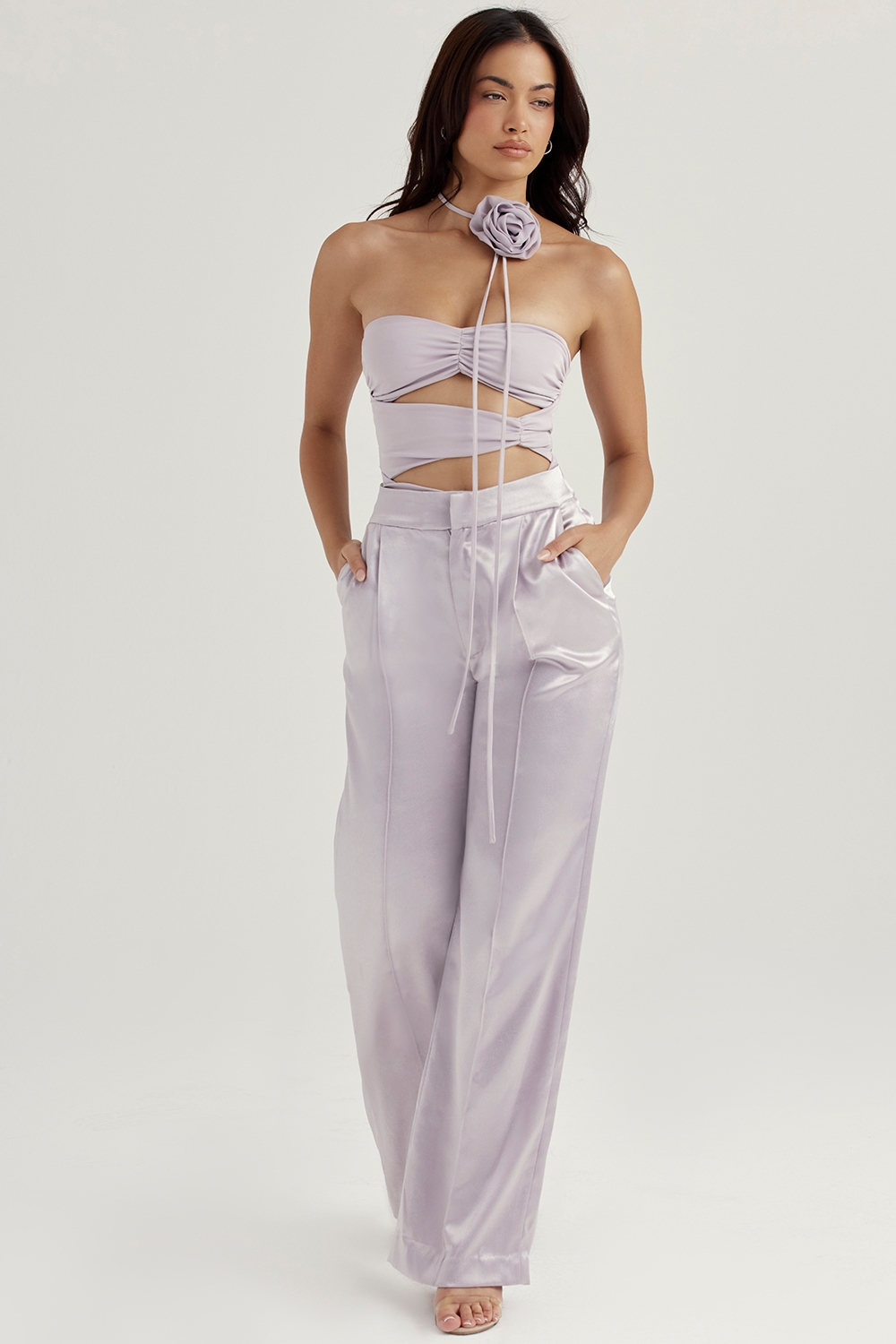 Alivia-Grey Satin Trousers