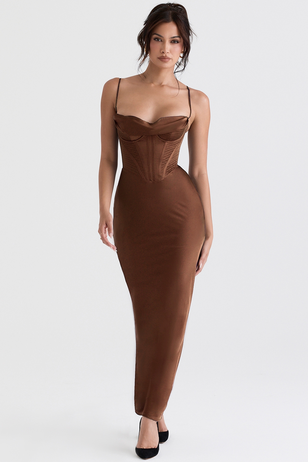 Charmaine-Chocolate Corset Maxi Dress