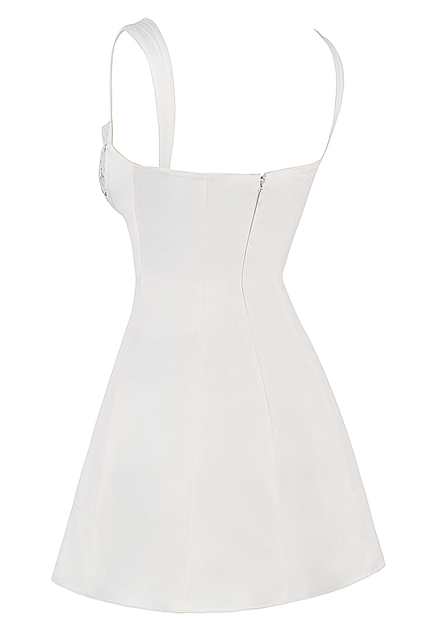 Adriana-Ivory Satin and Lace Mini Dress