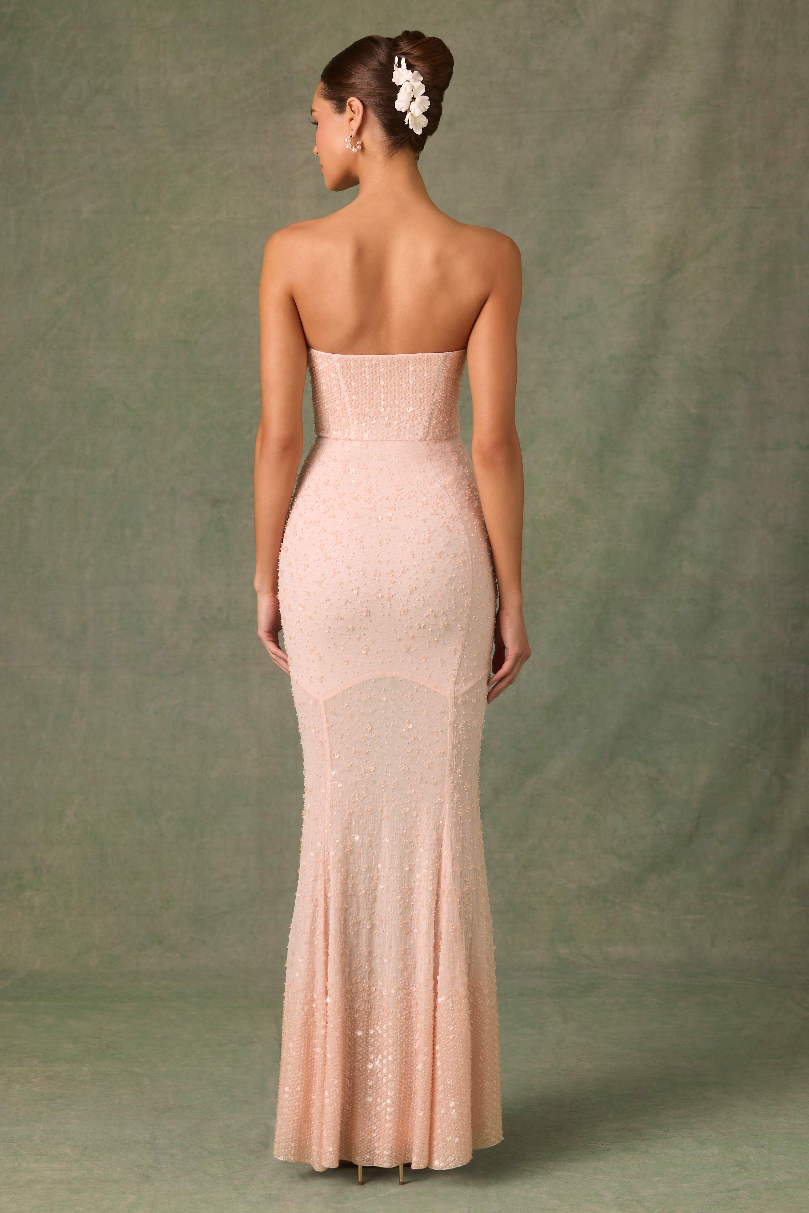 Vesna-Embellished Sweetheart-Neck Fishtail Gown in Dusty Rose