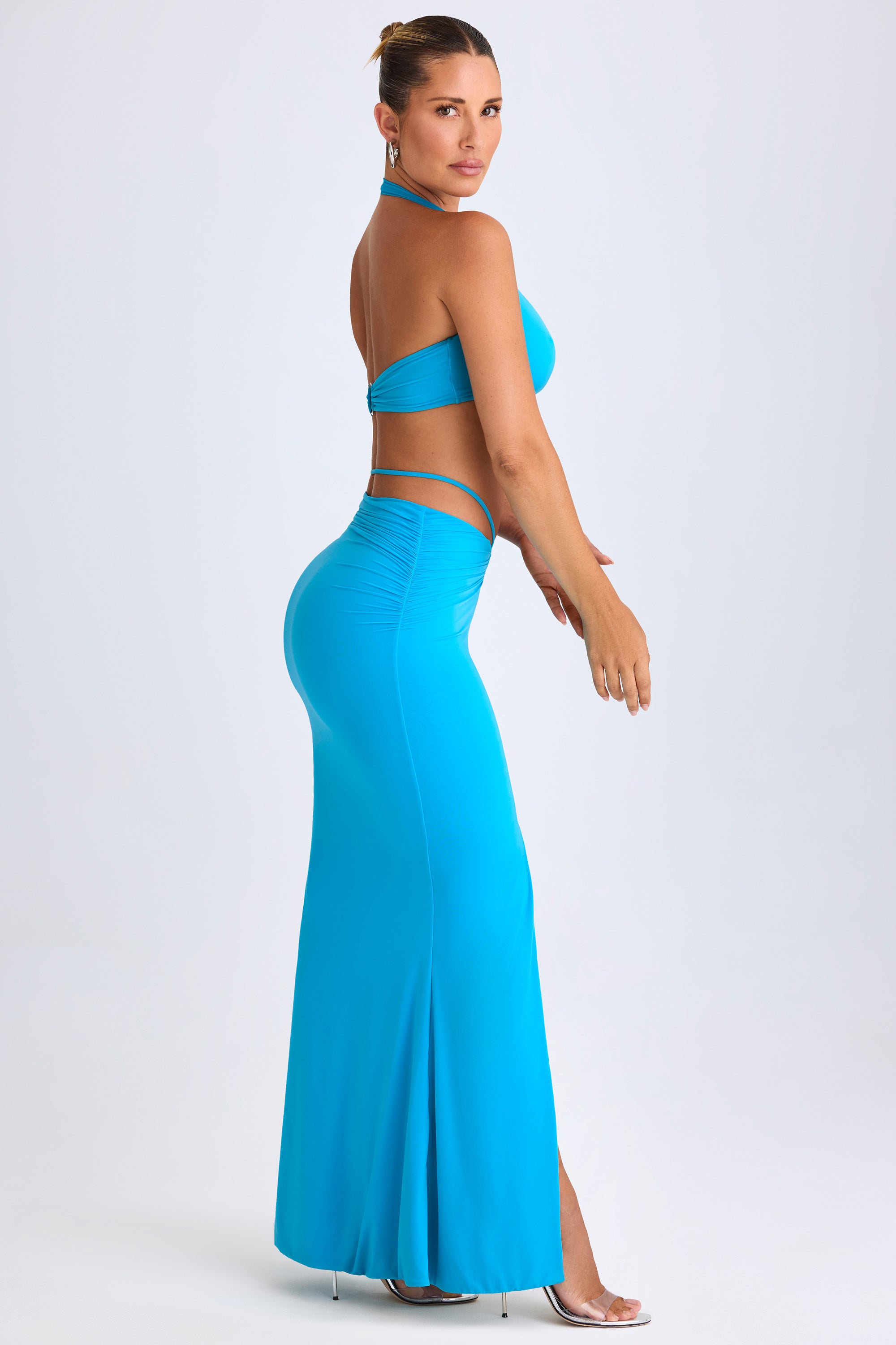Zweena-Hardware-Detail Mid-Rise Maxi Skirt in Aqua Blue