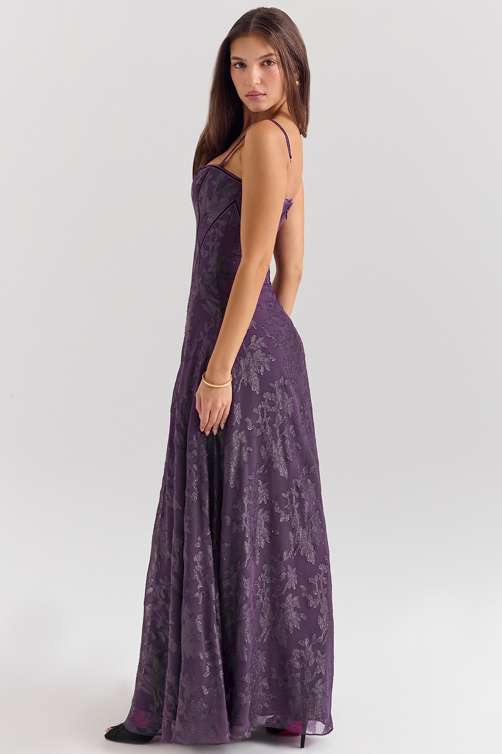 Esme-Grape Lurex Chiffon Maxi Dress