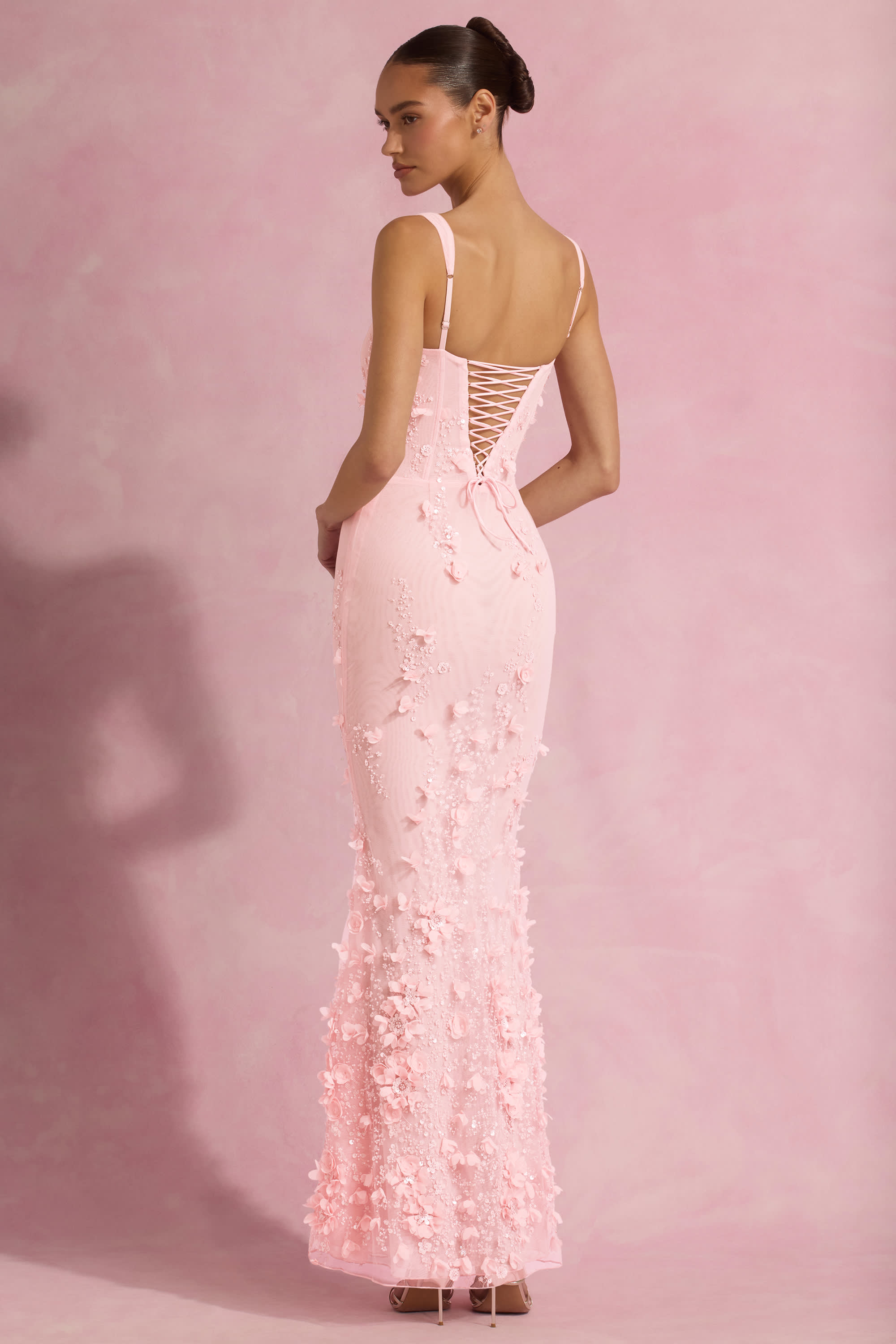 Vasanta-Embellished Fishtail Corset Gown in Pink