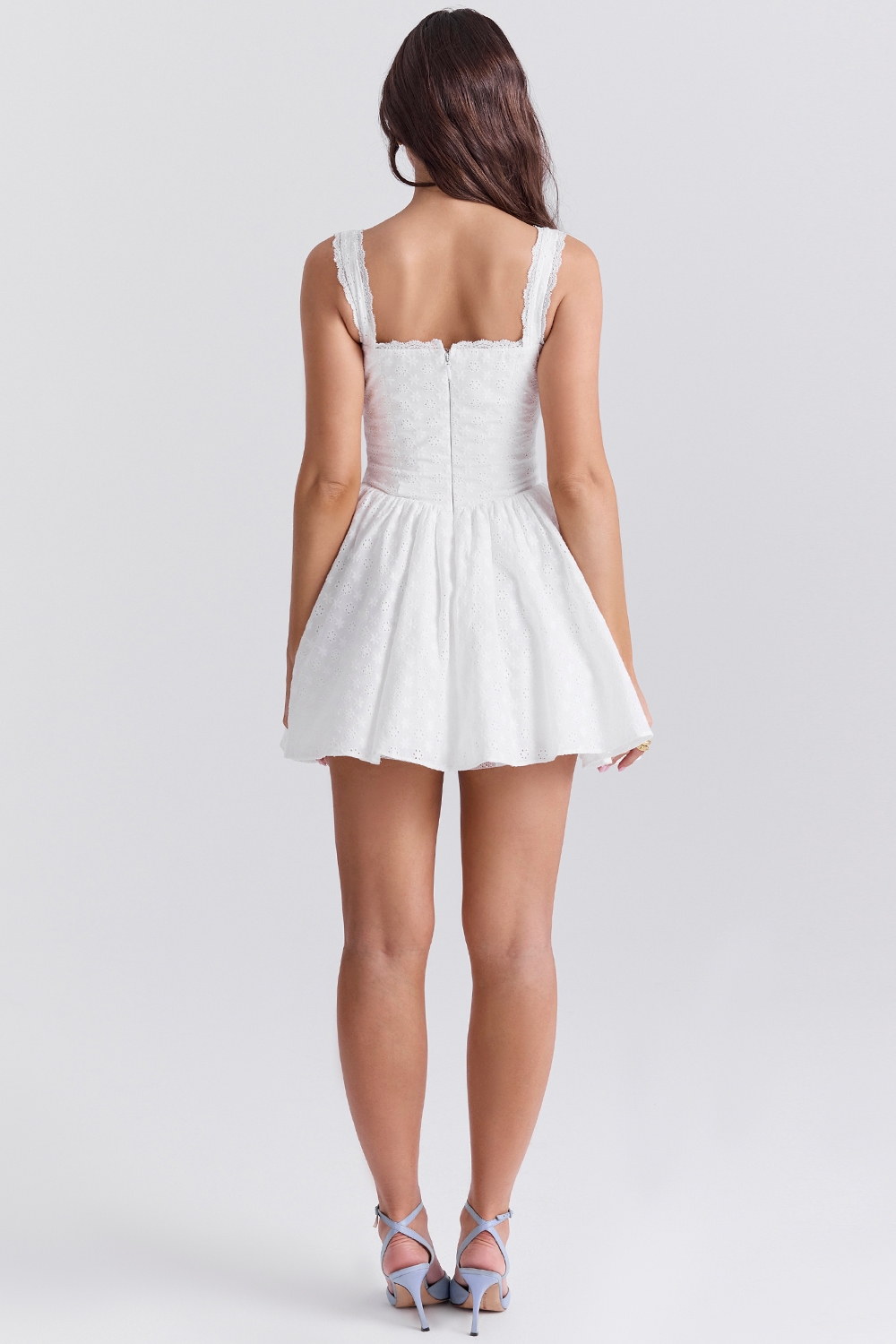 Brigitte-White Cotton Broderie Anglais Corset Mini Dress