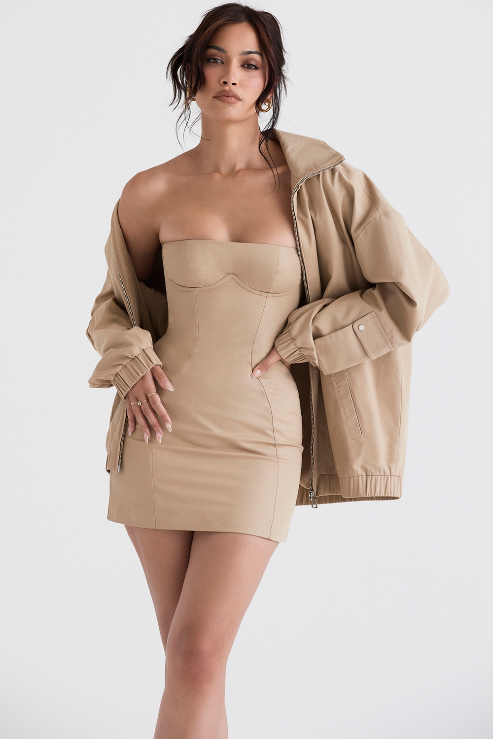 Cami-Taupe Oversized Track Jacket