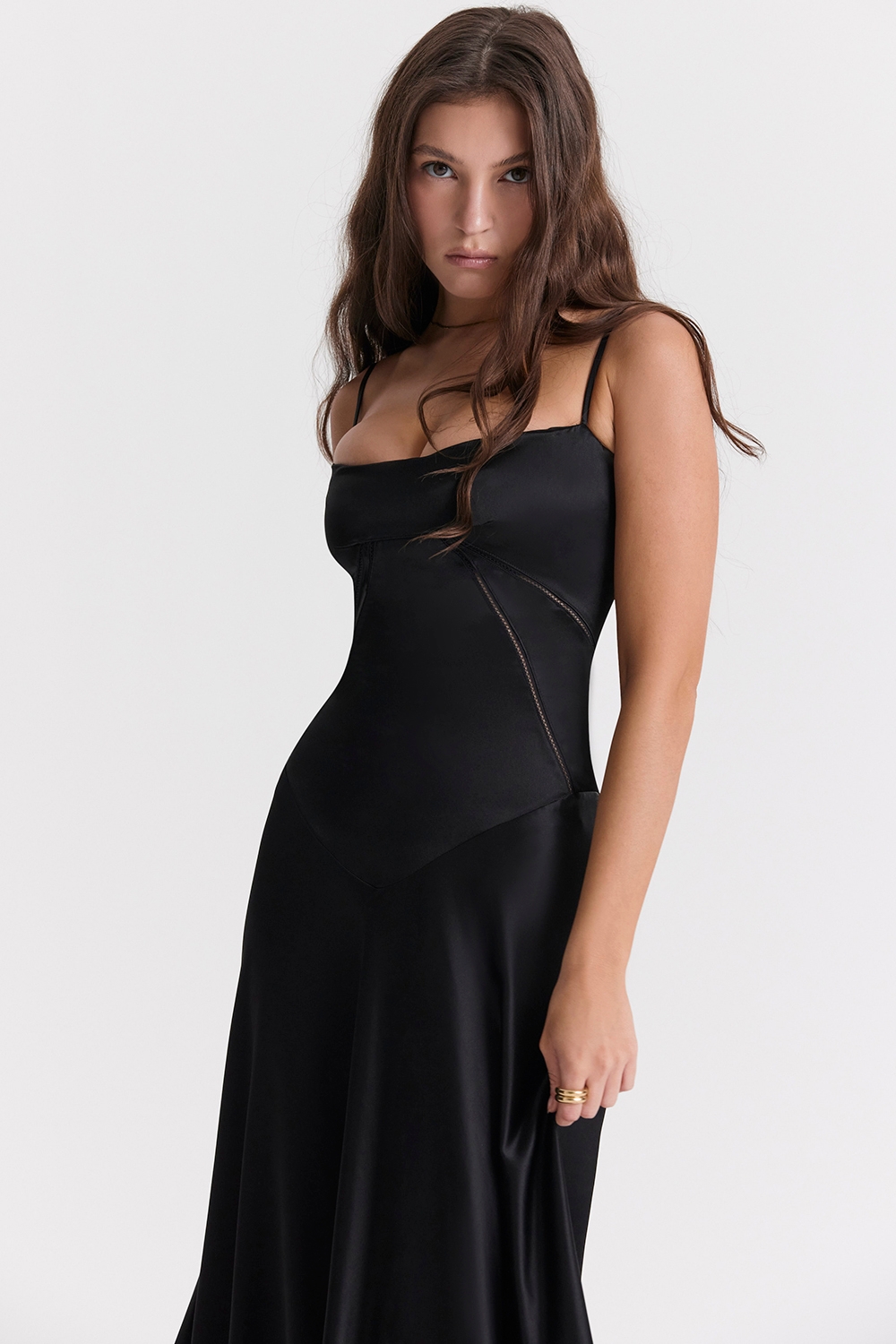 Anabella-Black Lace Up Maxi Dress