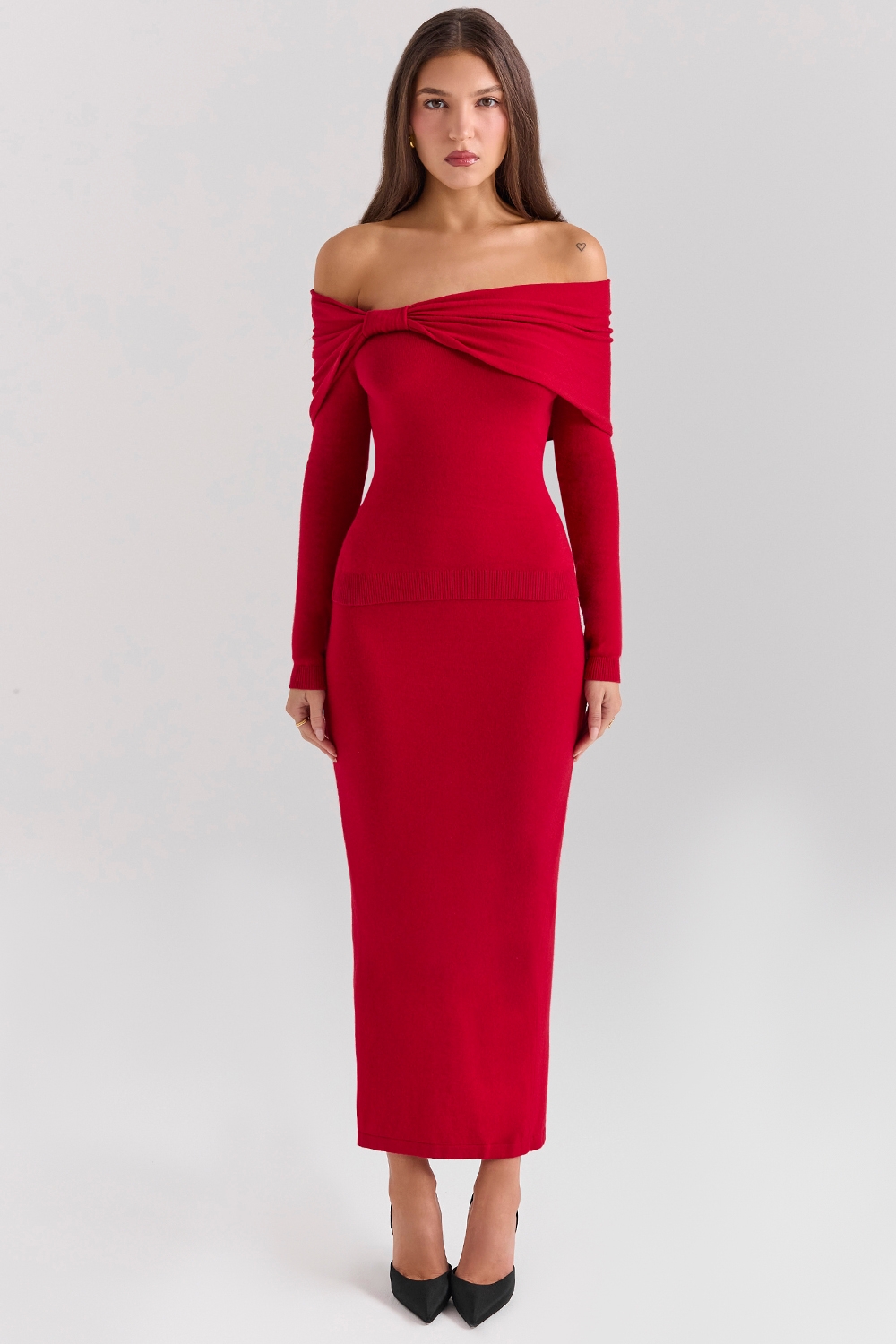 Faith-Holly Red Cashmere Blend Midi Skirt