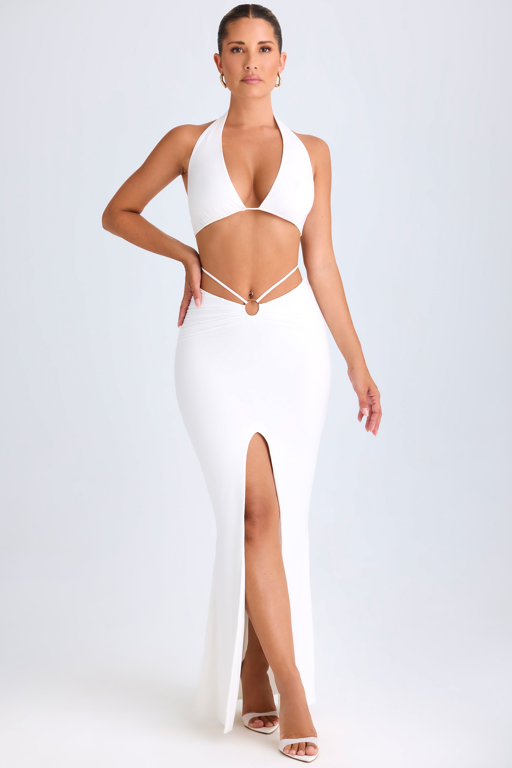 Zweena-Hardware-Detail Mid-Rise Maxi Skirt in White