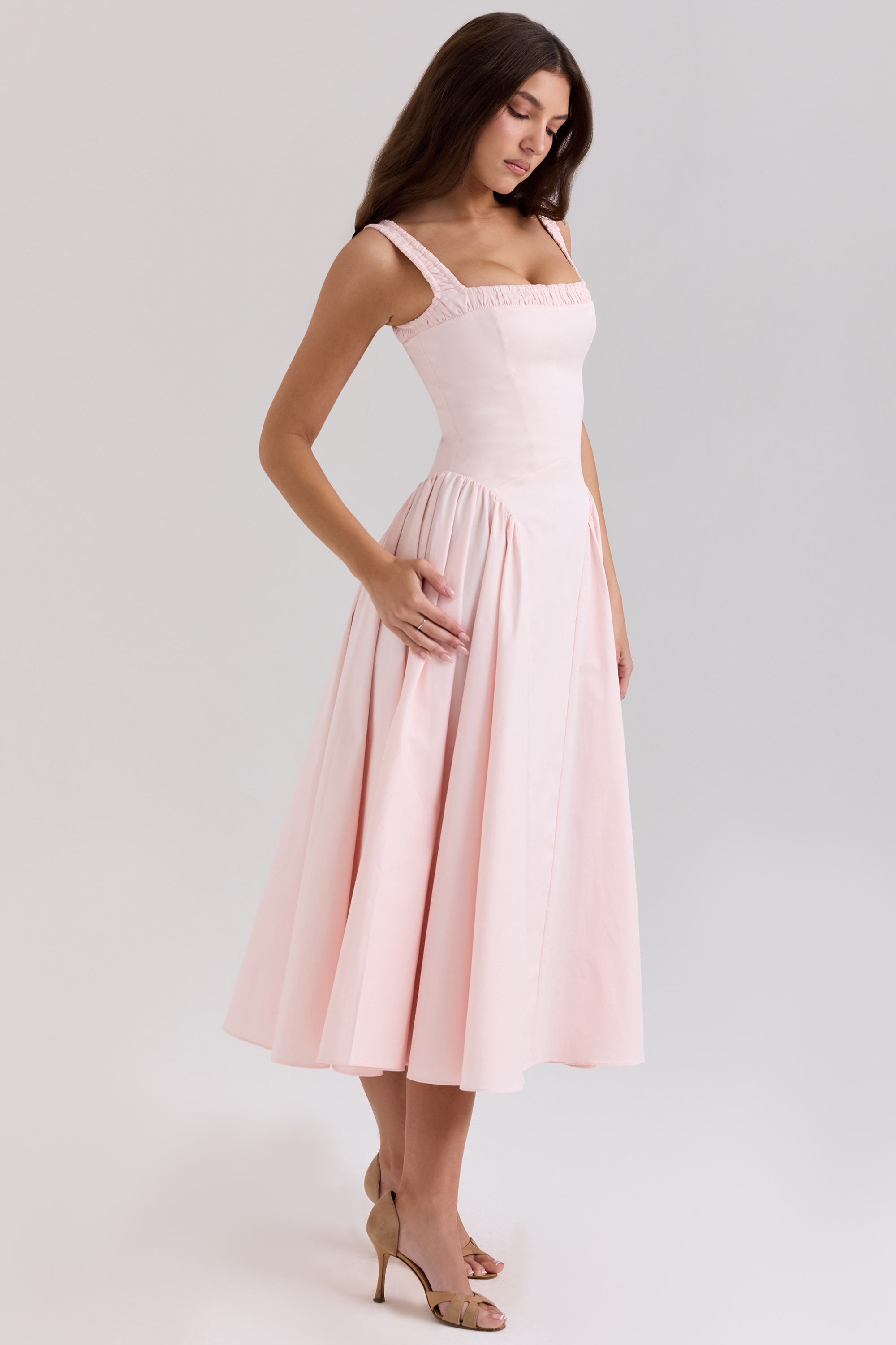 Dorothy-Rose Pink Stretch Cotton Midi Sundress