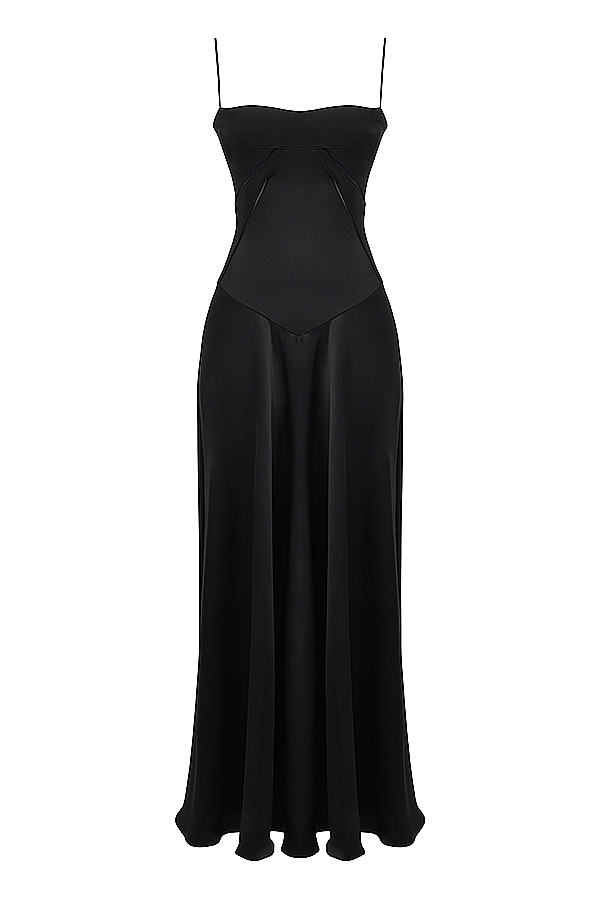 Anabella-Black Lace Up Maxi Dress