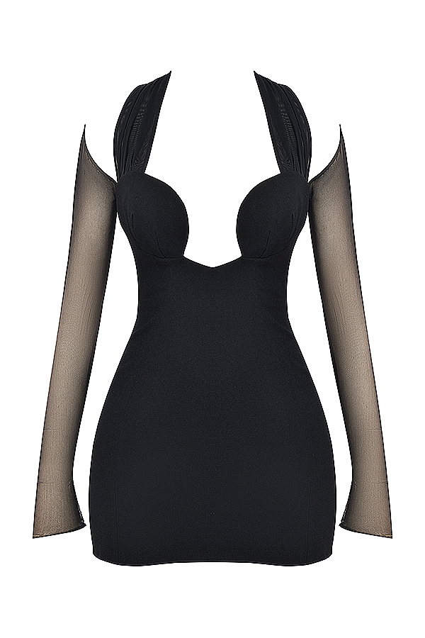 Holly-Black Plunge Mini Dress