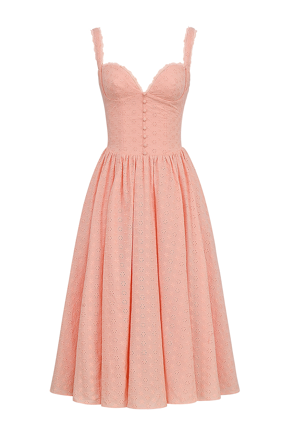Adalyn-Peach Broderie Anglais Midi Sundress