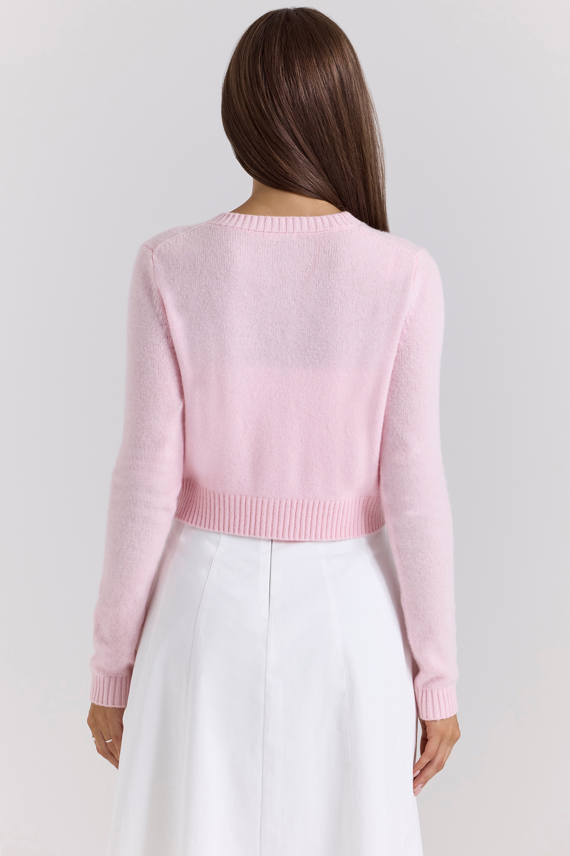 Alliana-Pink Cropped Wool Cardigan