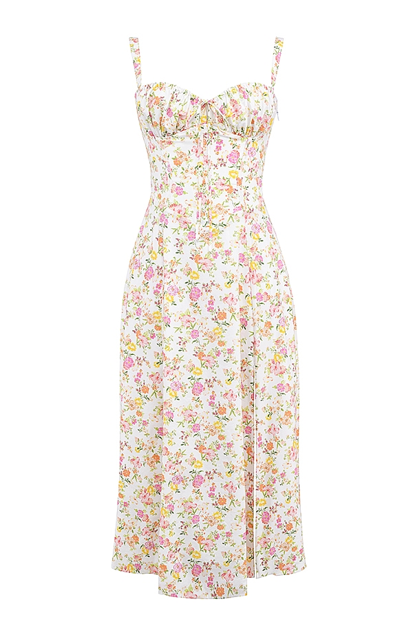 Carmen-Ivory Meadow Print Cotton Bustier Sundress