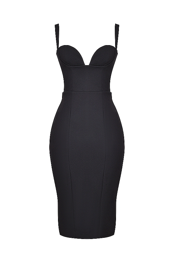 Bellissima-Black Sweetheart Midi Dress
