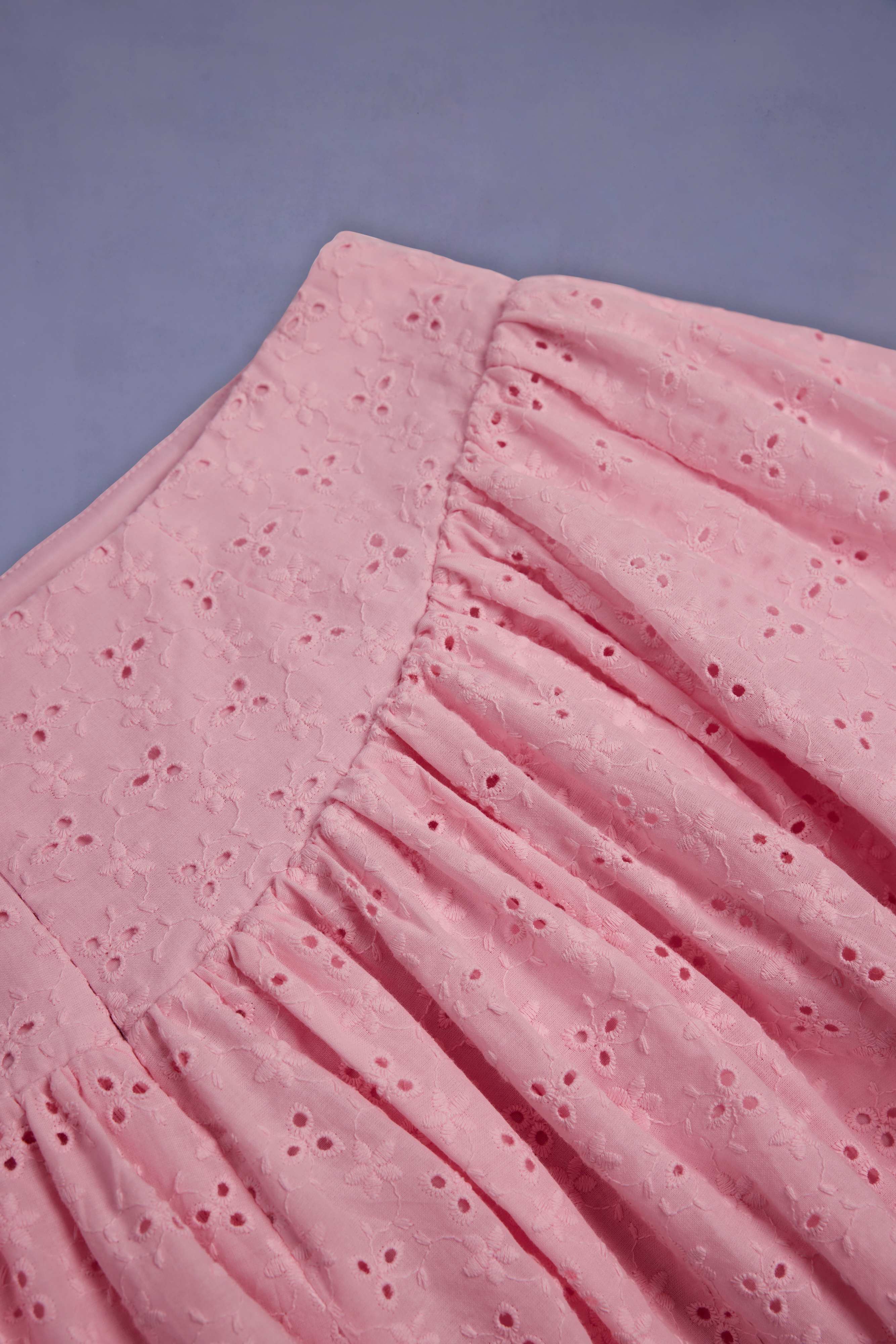 Thia-Bow-Detail Broderie Anglaise Mini Skirt in Soft Pink
