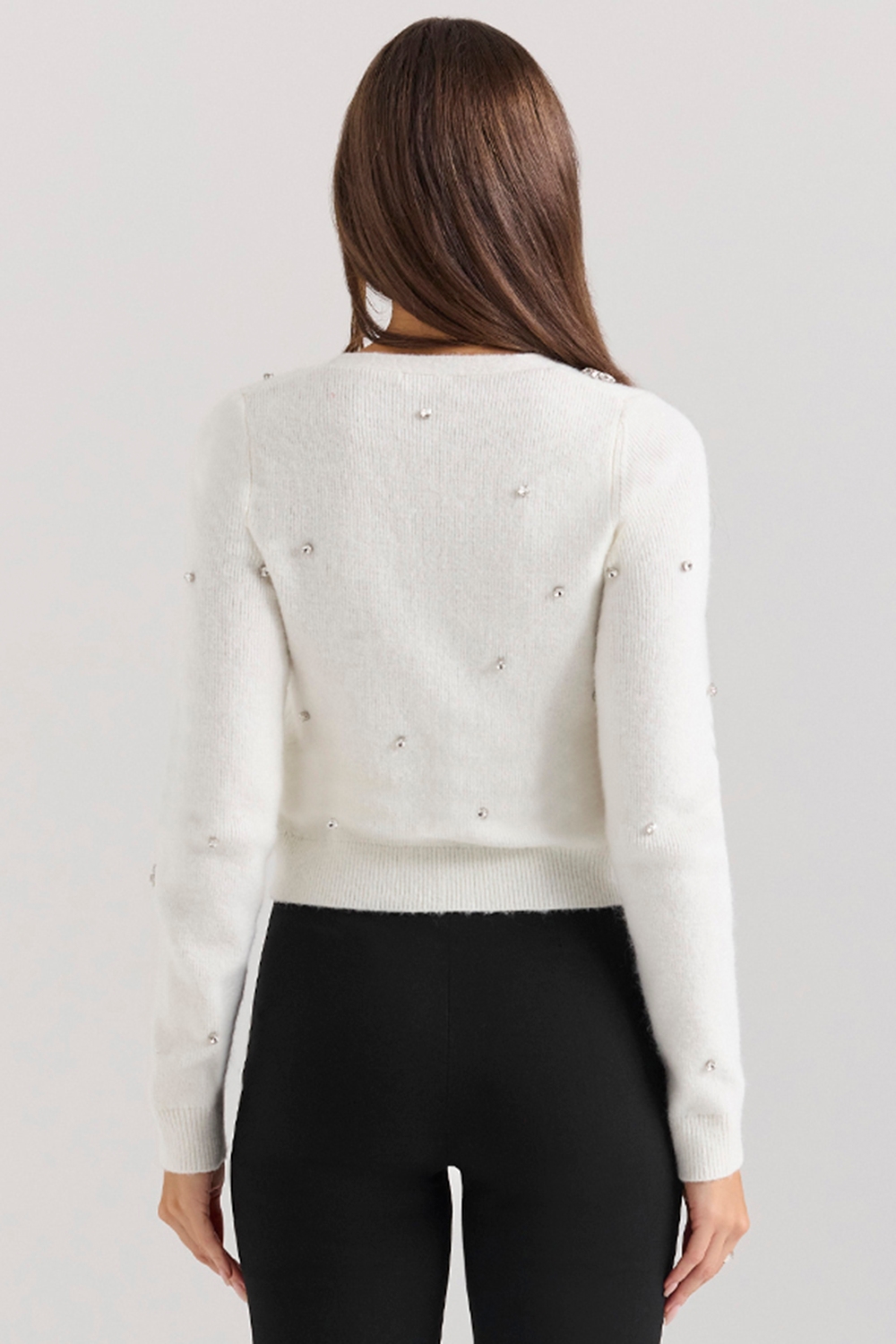 Beaubella-Ivory Soft Mohair Embellished Cardigan