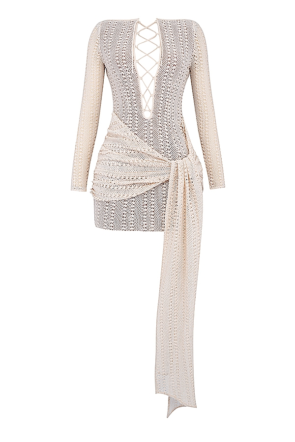 Carmelita-Natural Knit Lace Up Dress