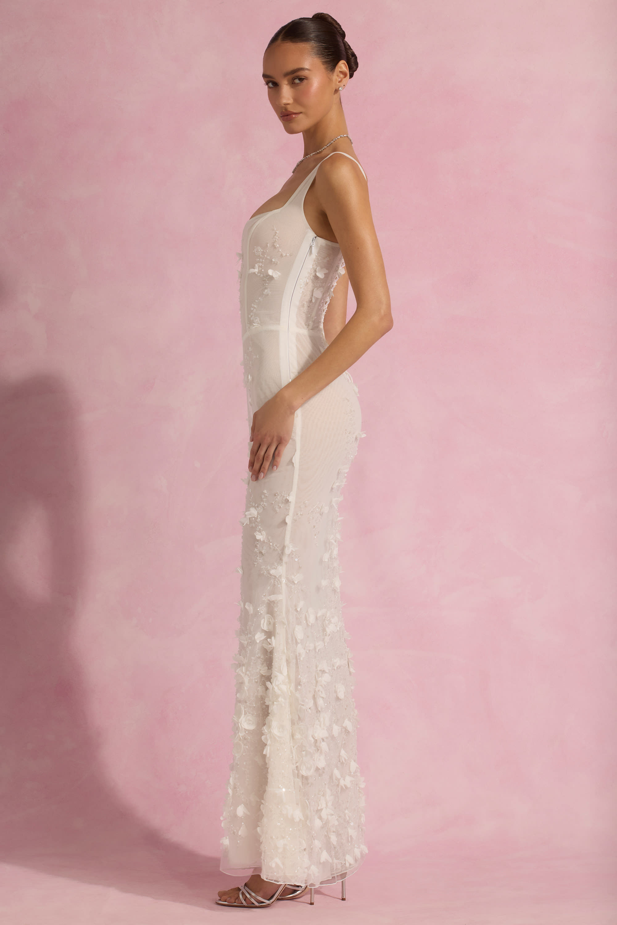 Vasanta-Embellished Fishtail Corset Gown in White