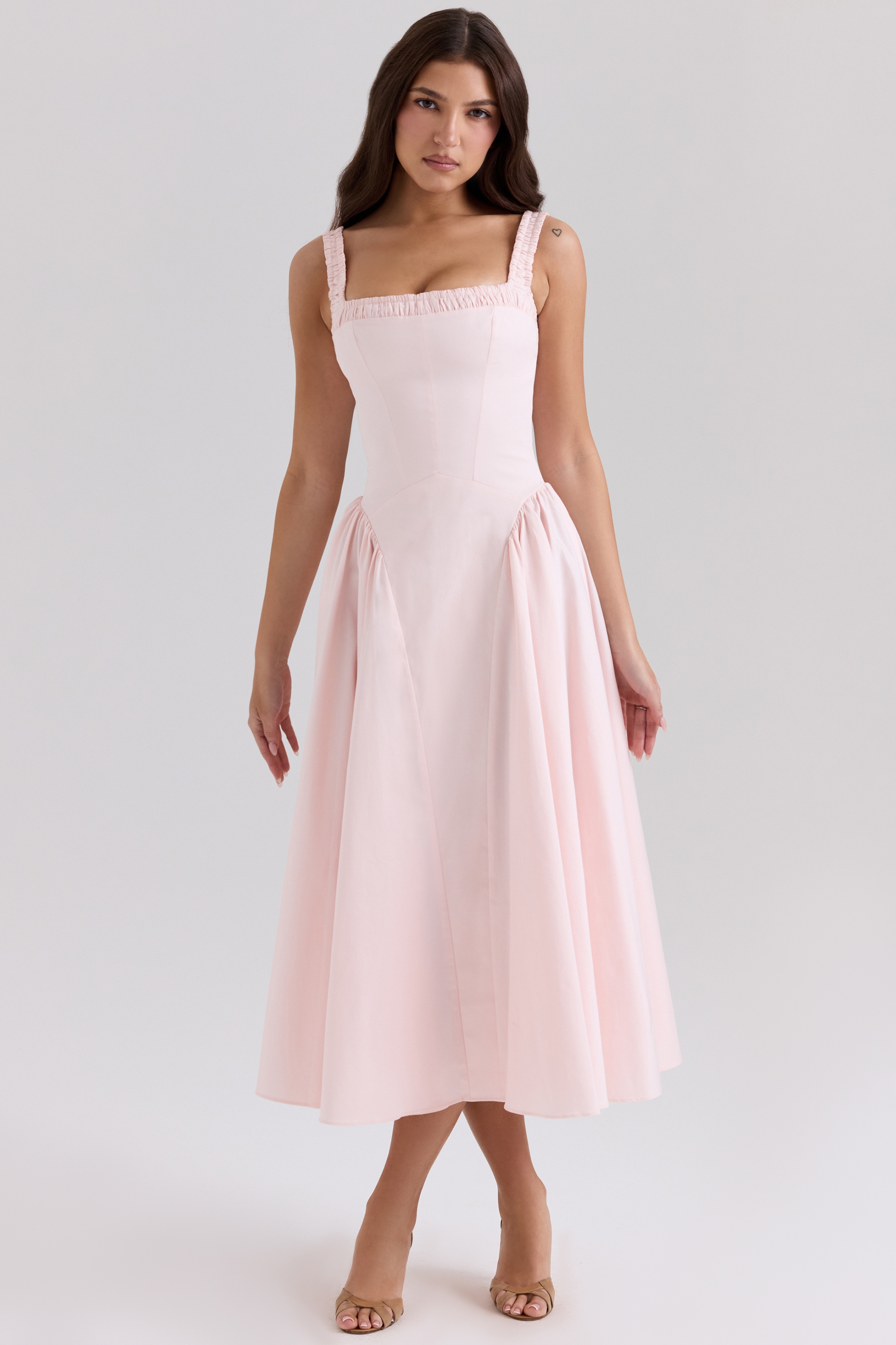 Dorothy-Rose Pink Stretch Cotton Midi Sundress