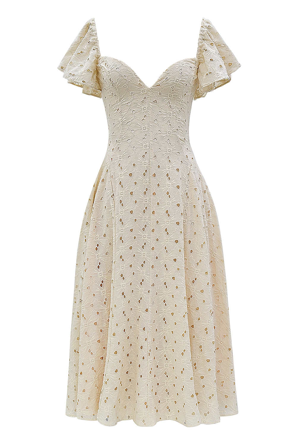Amaya-Cream Tea Broderie Anglais Midi Dress