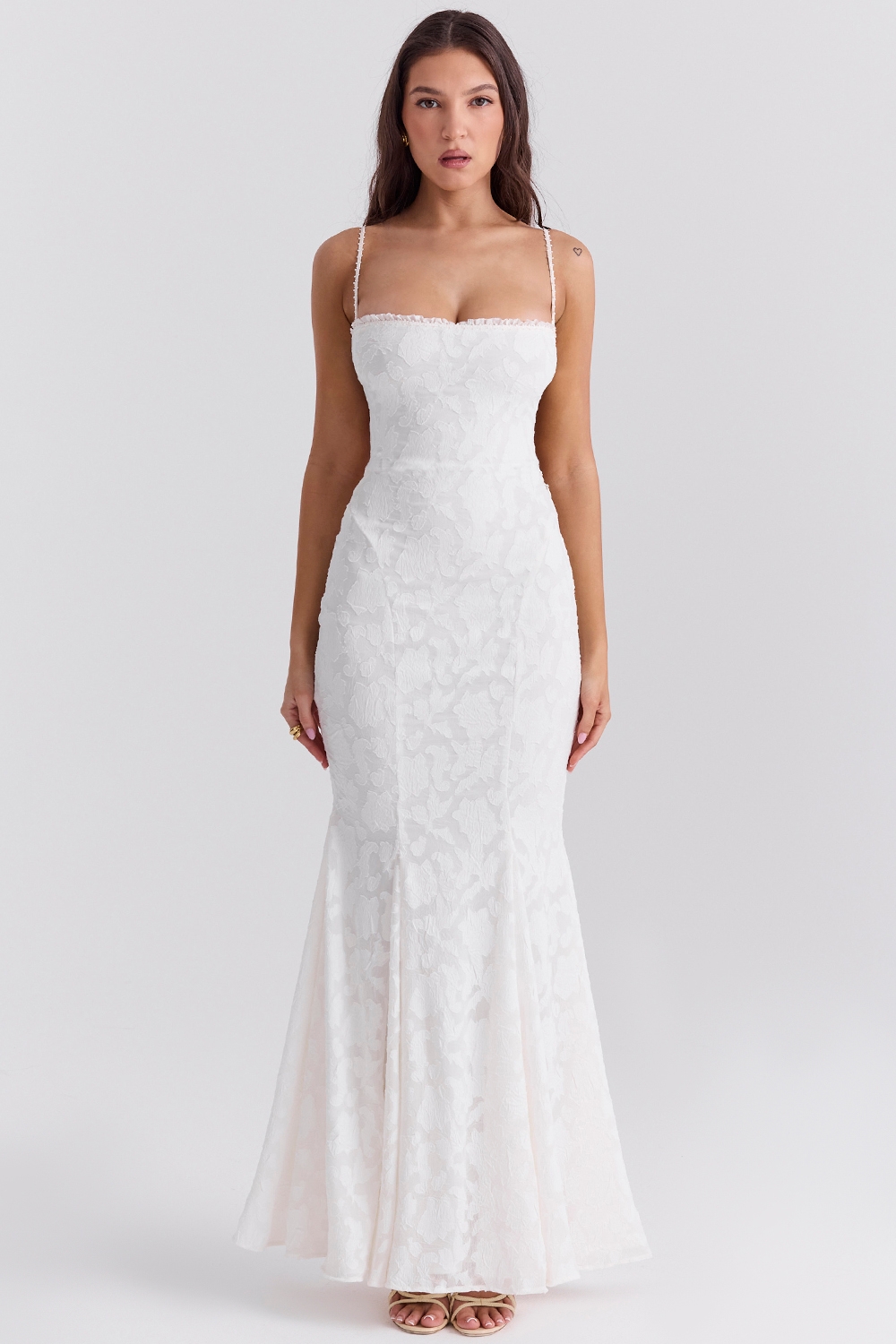Joan-Ivory Lace Up Back Maxi Dress