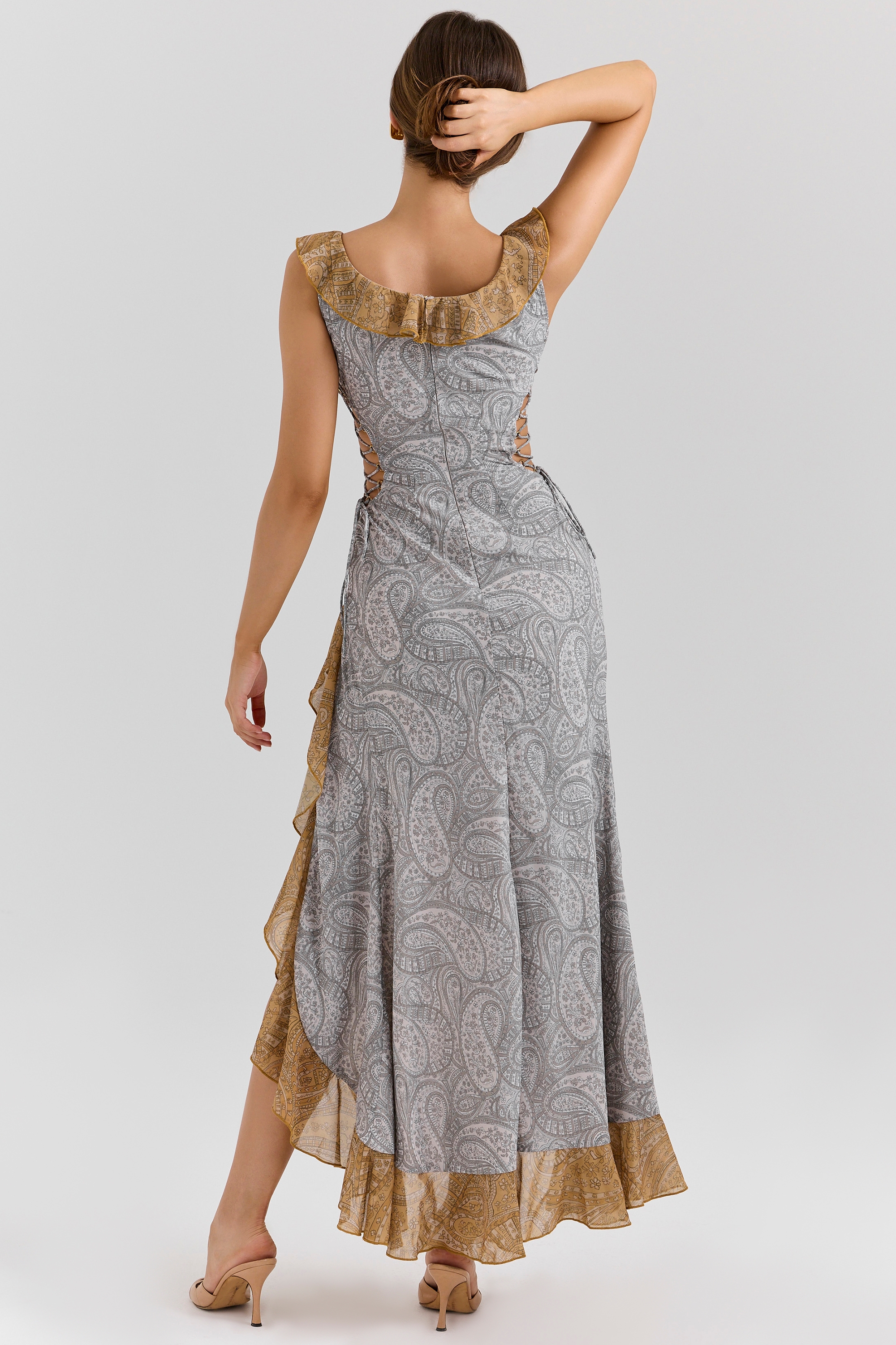 Aloura-Paisley Print Georgette Ruffle Maxi Dress