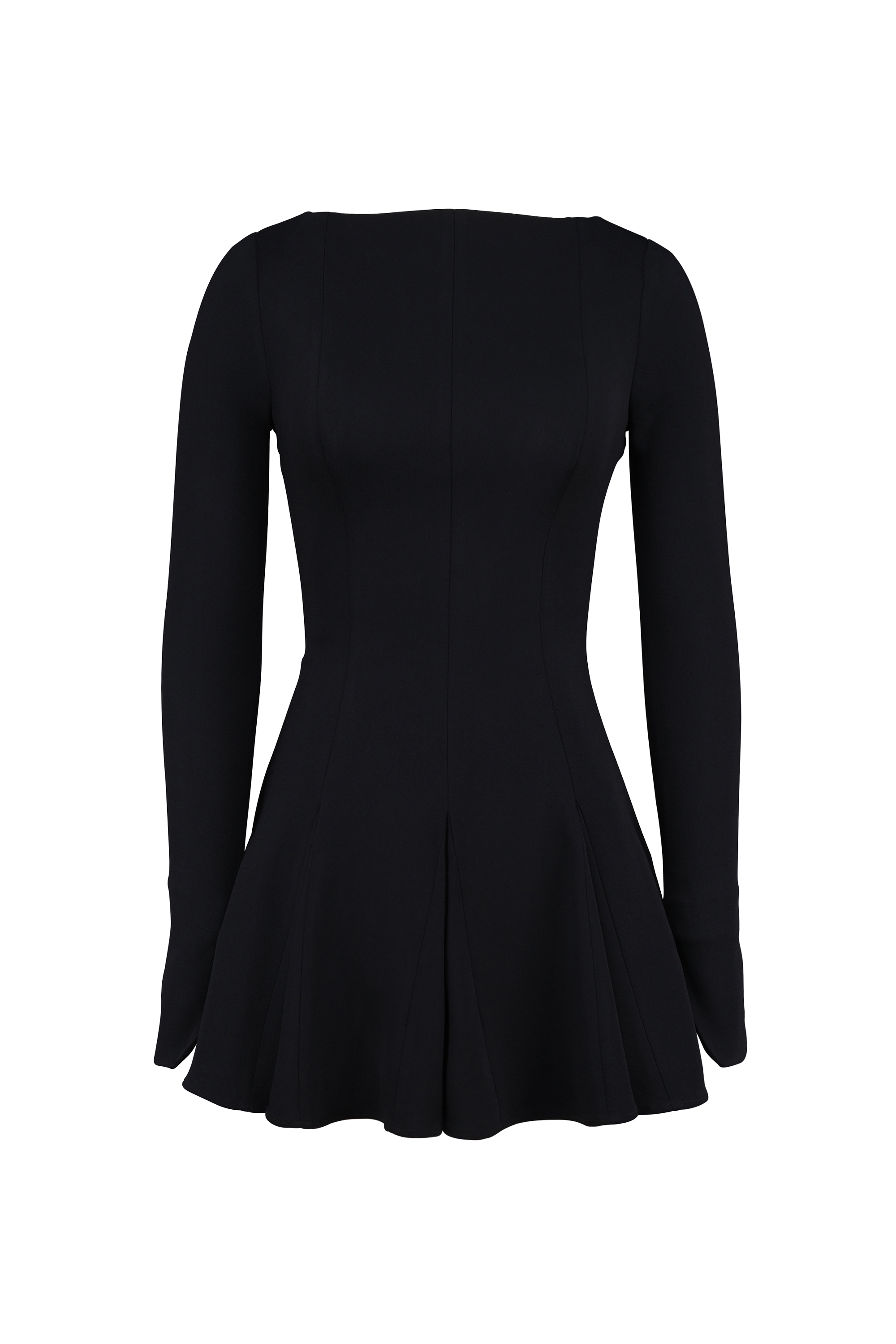 Francesca-Black Stretch Crepe Godet Mini Dress