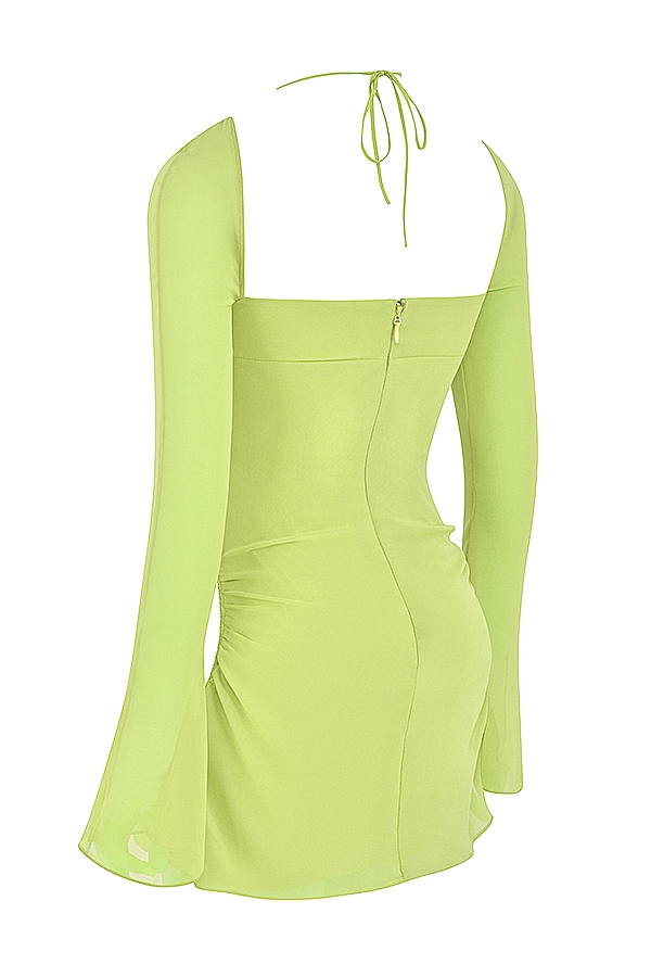 Baby-Lime Chiffon Halter Mini Dress