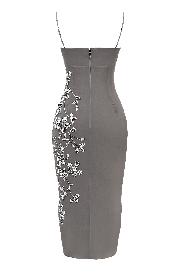Blanca-Smoke Crystal Embellished Midi Dress
